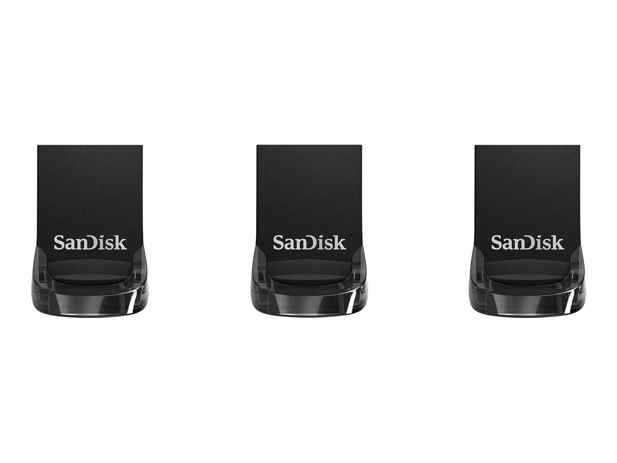SanDisk Ultra Fit - USB-Flash-Laufwerk - 32 GB - USB 3.1 - Schwarz (Packung mit 3)