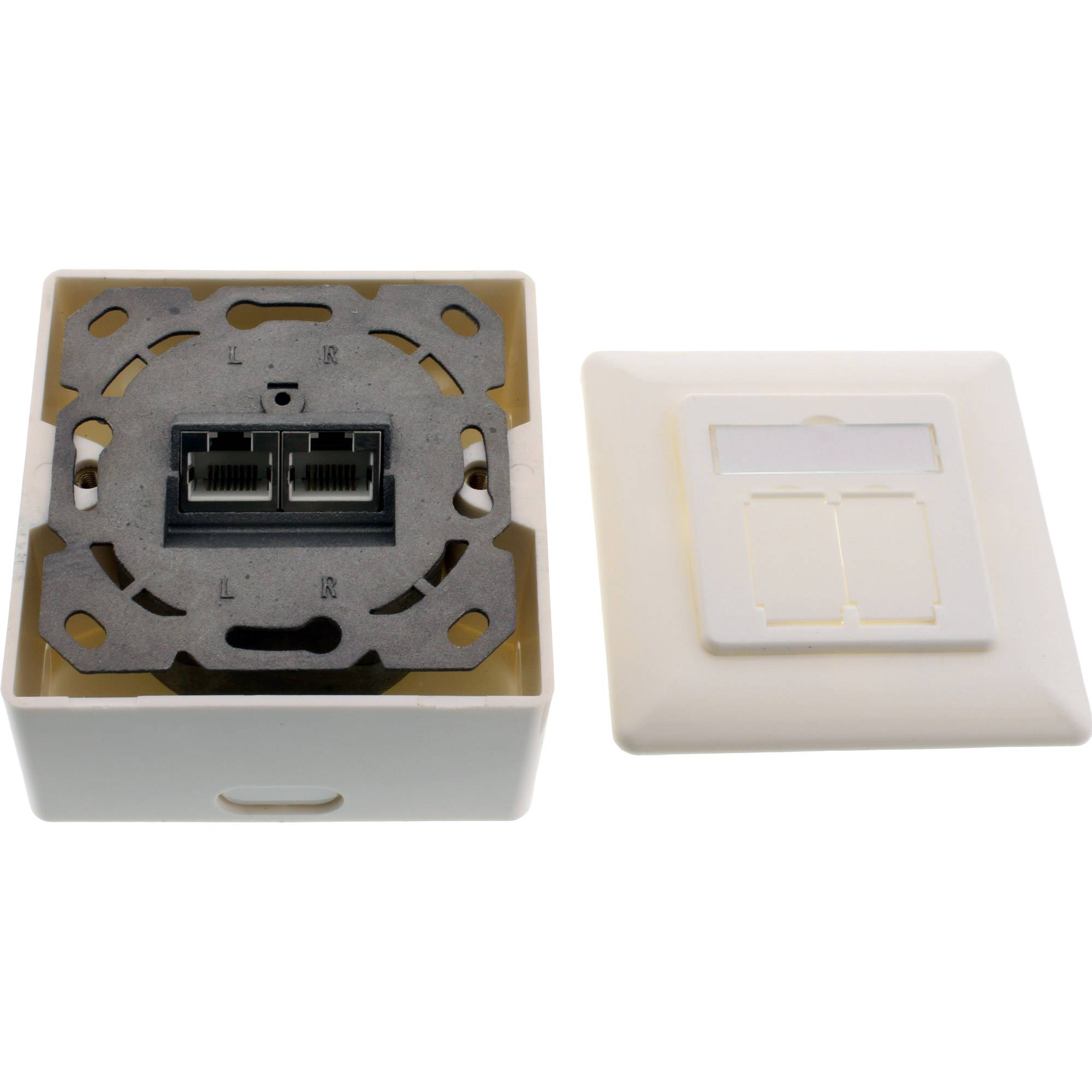 INLINE - Cat.6A Anschlussdose - AP/UP 2x RJ45 Buchse - RAL9010 - weiß - senkrecht
