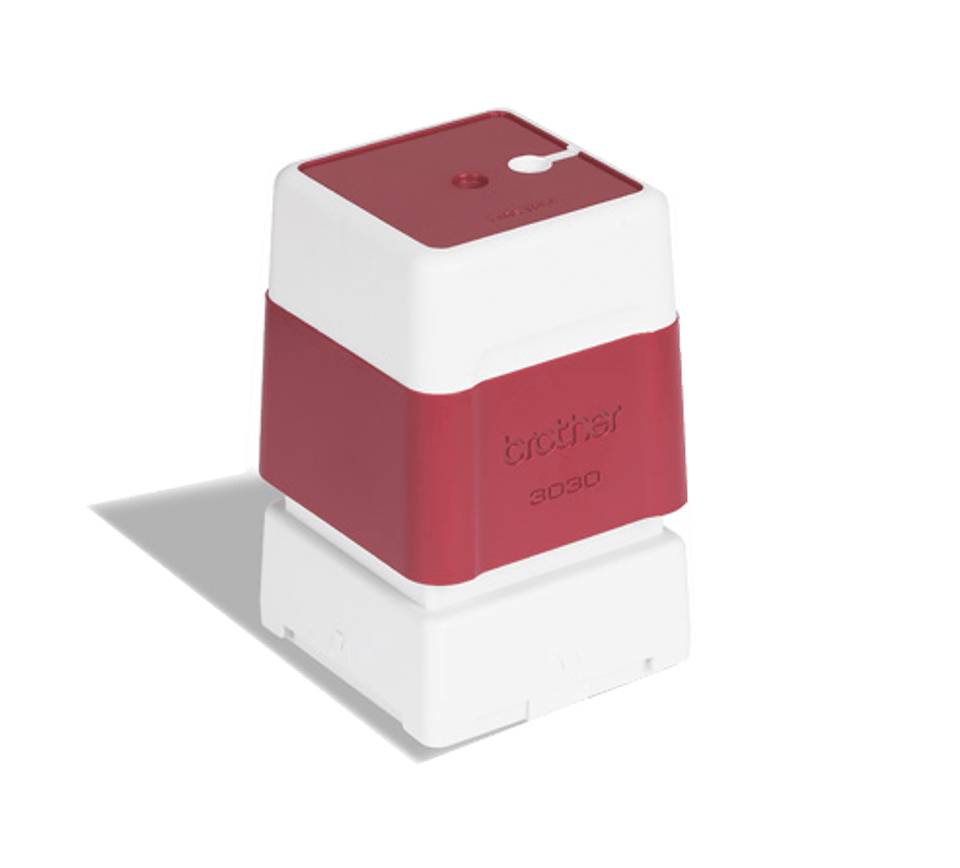 Weißes und rotes Brother-Kompaktgerät mit tragbarem Design und einem Schlitz oben, gezeigt auf weißem Hintergrund.