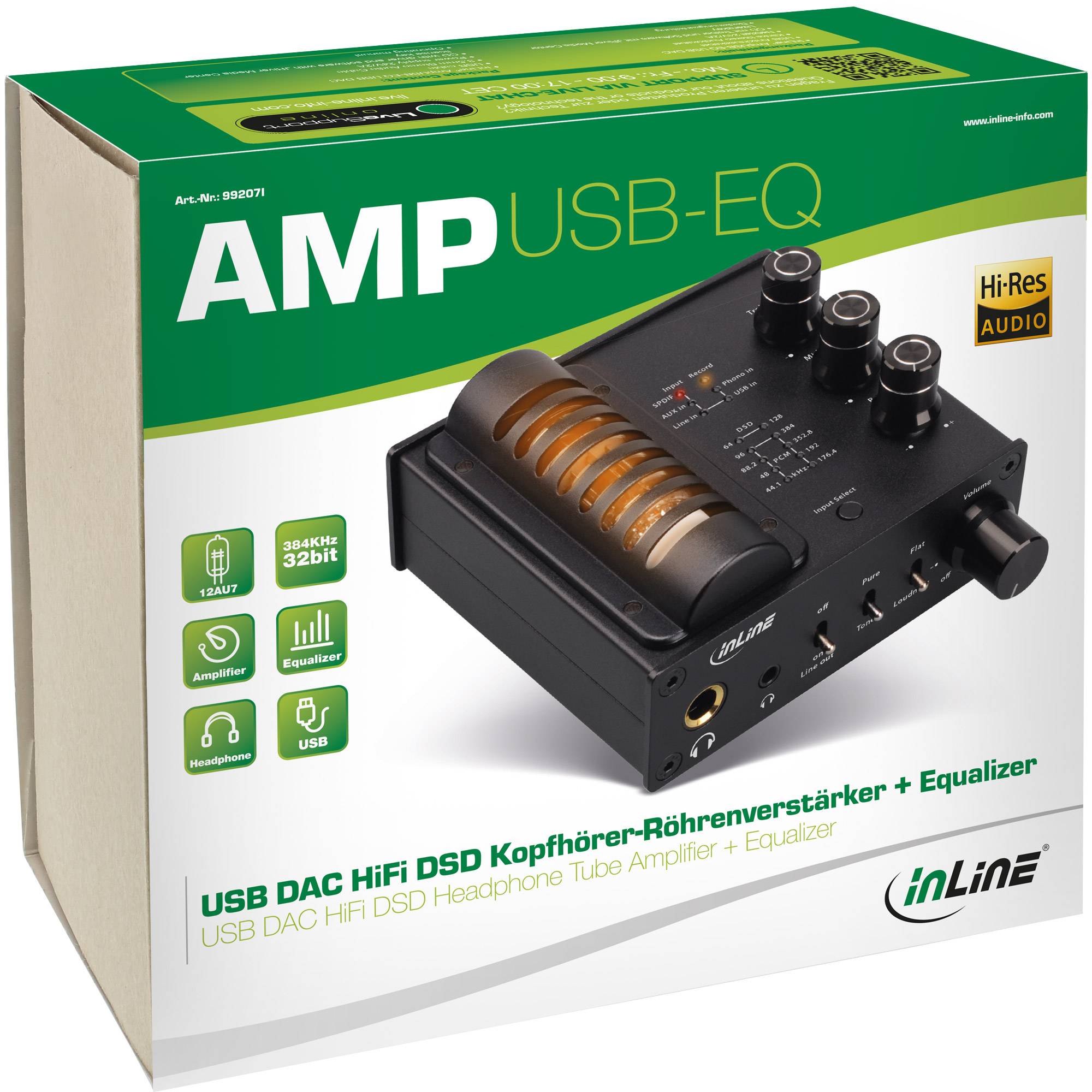 INLINE - AmpUSB-EQ - Hi-Res DSD Kopfhörer-Röhrenverstärker+ Equalizer - USB DAC