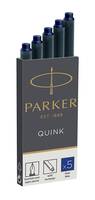 Parker Quink Tintenpatronen-Pack mit fünf schwarzen Patronen in einer rechteckigen Schachtel.