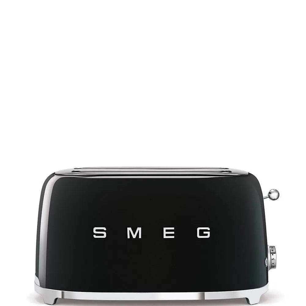 Schwarzer Smeg Zwei-Scheiben-Toaster mit Chrom-Akzenten und 