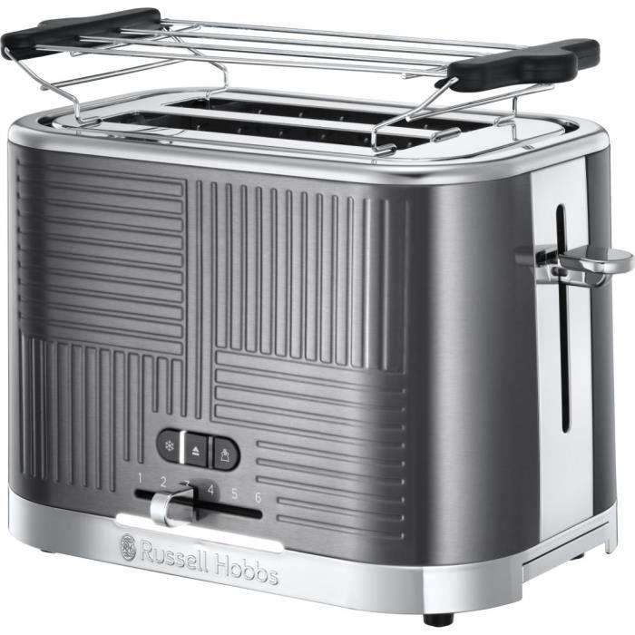 Russell Hobbs 25250-56 Geo Steel Toaster Toaster, 4 Funktionen, einstellbare Temperatur, Backwärmer, Zange