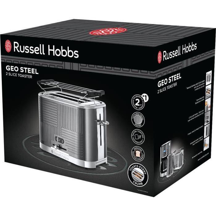 Russell Hobbs 25250-56 Geo Steel Toaster Toaster, 4 Funktionen, einstellbare Temperatur, Backwärmer, Zange