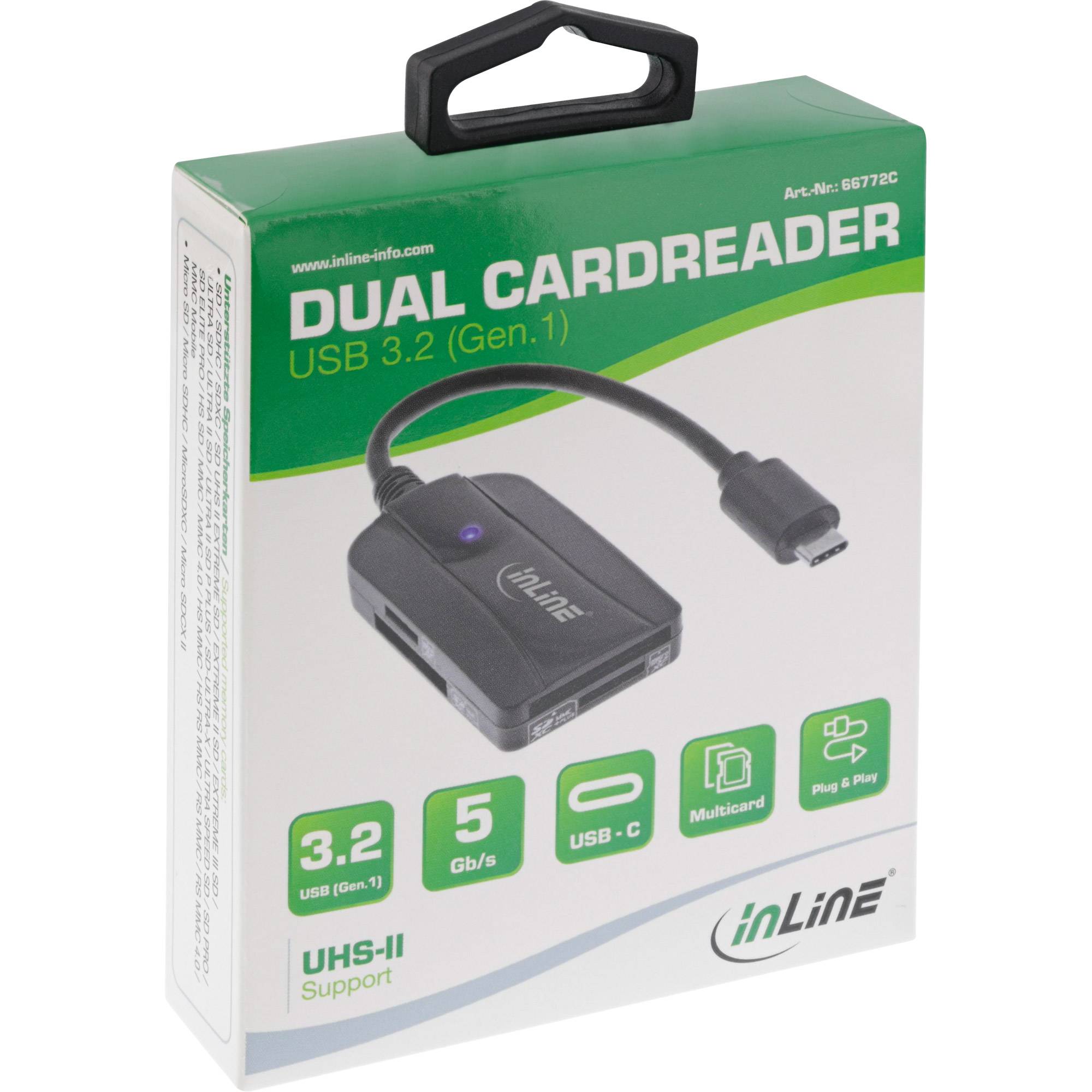 INLINE - Card Reader USB 3.1 USB-C - für SD/SDHC/SDXC - microSD - UHS-II kompatibel