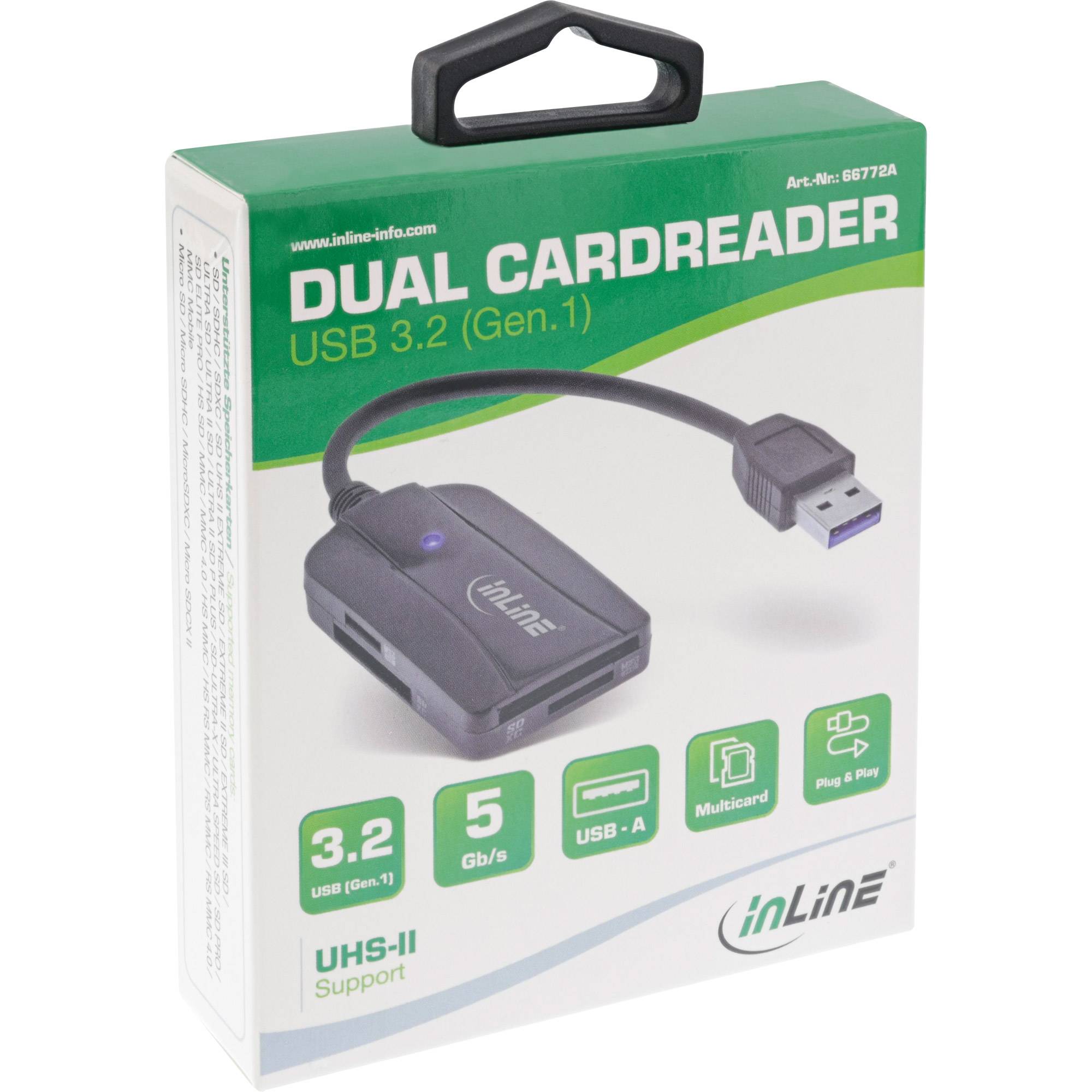 INLINE - Card Reader USB 3.1 USB-A - für SD/SDHC/SDXC - microSD - UHS-II kompatibel