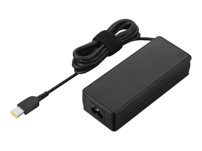 Schwarzer Laptop-Netzteil mit angeschlossenem Kabel und USB-C-Anschluss