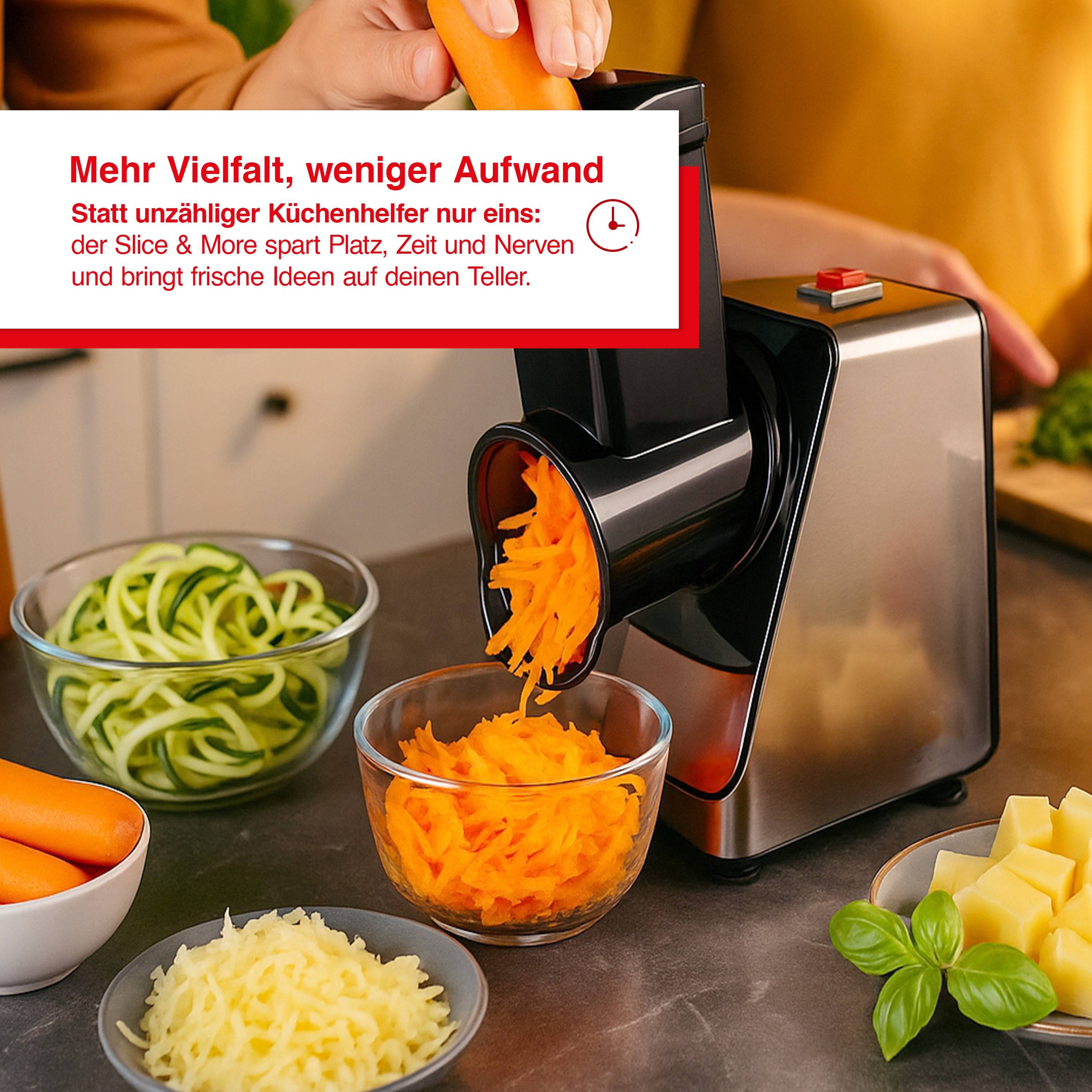 Solis Zerkleinerer 350 W, 5 Schneidetrommeln, Reiben, raspeln, schneiden, mahlen