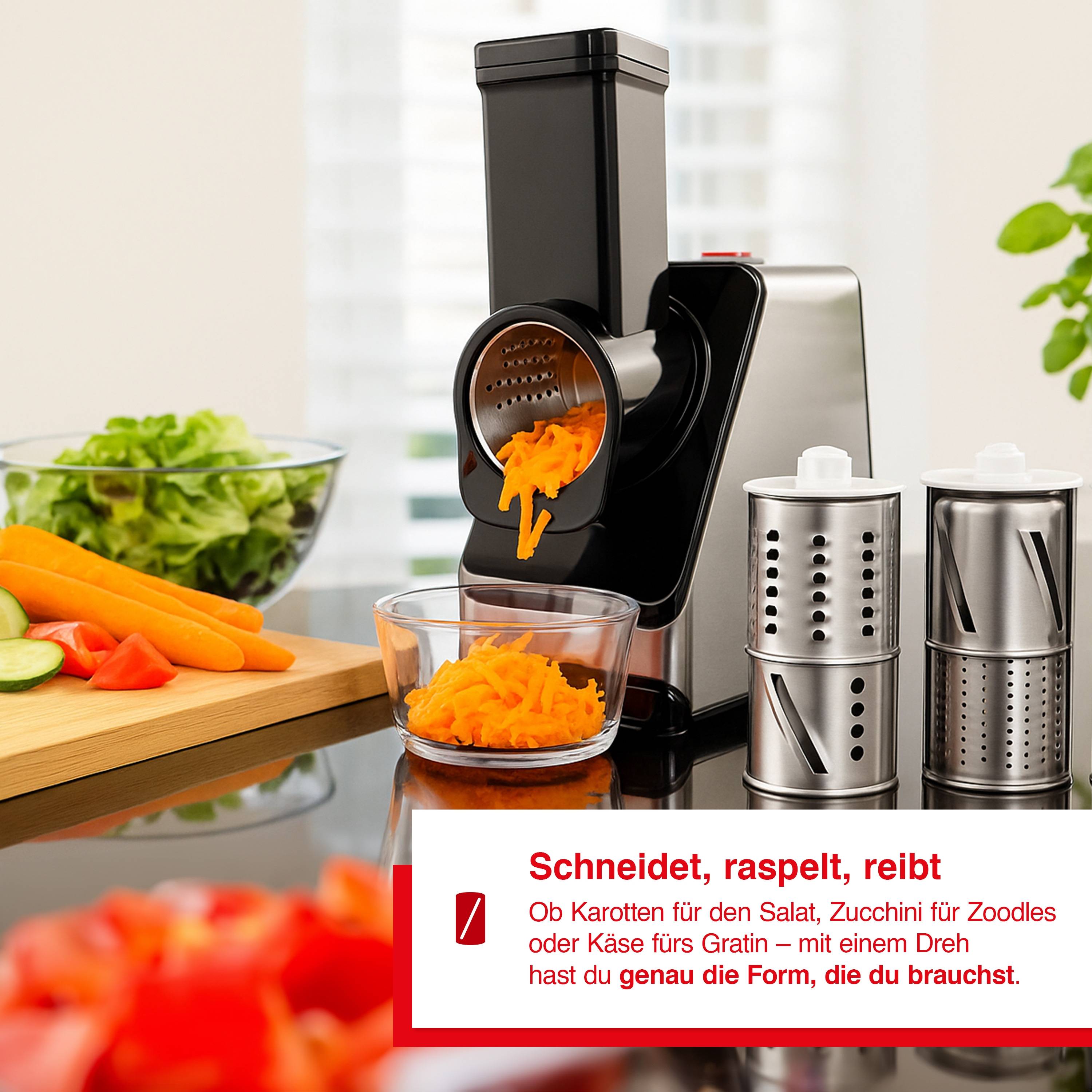 Solis Zerkleinerer 350 W, 5 Schneidetrommeln, Reiben, raspeln, schneiden, mahlen