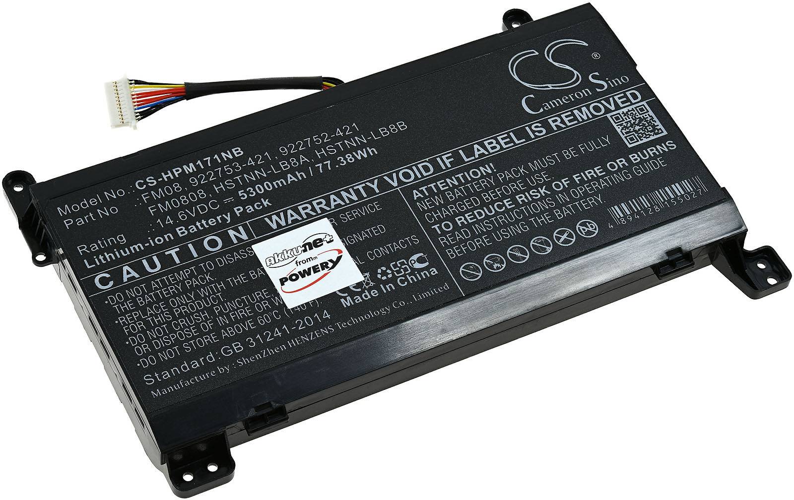 Powery Akku für Laptop HP Omen 17-AN025NM, 14,6V, Li-Ion