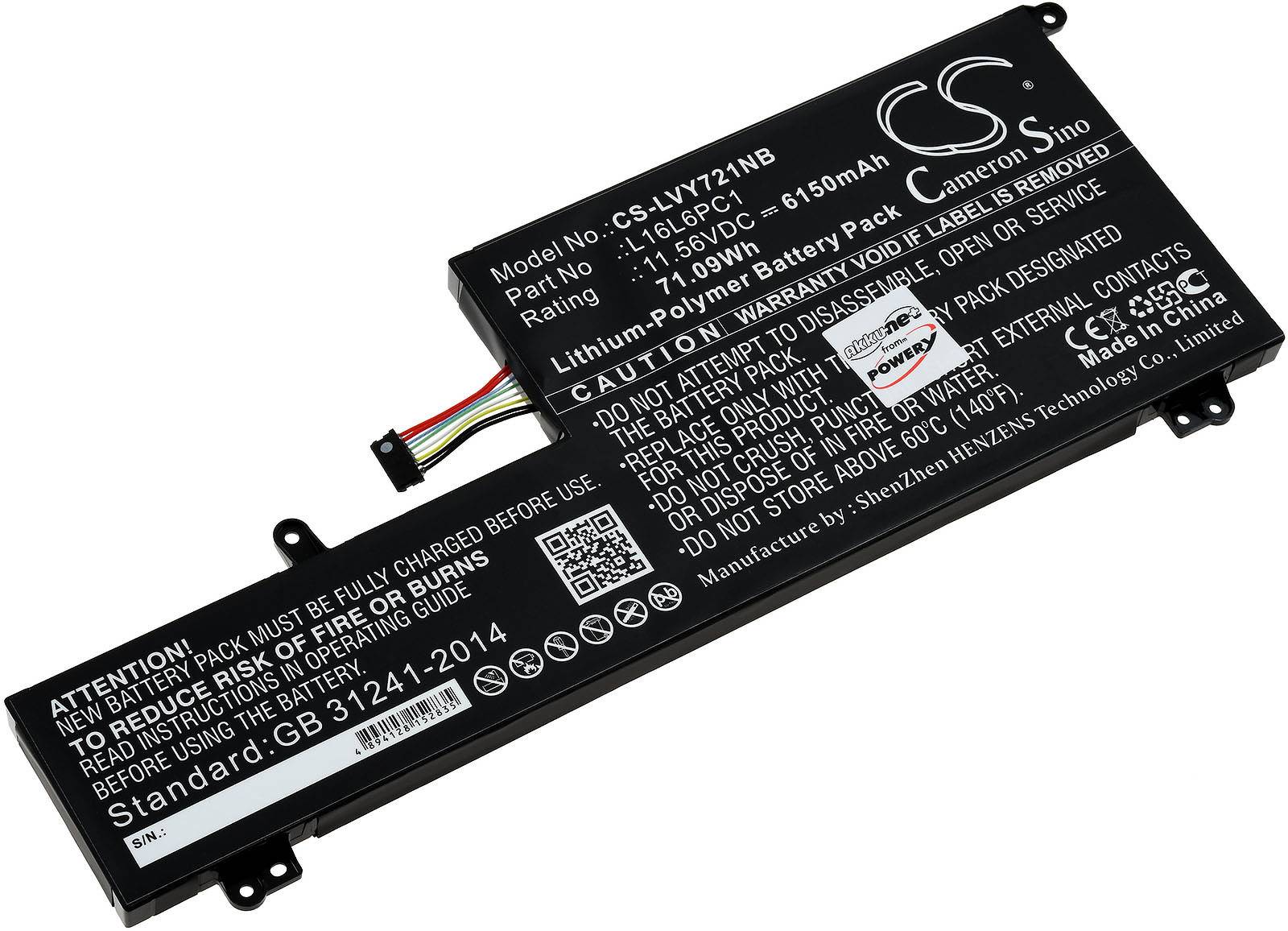 Powery Akku für Laptop Lenovo Yoga 720-15IKB (80X70058GE), 11,56V, Li-Ion
