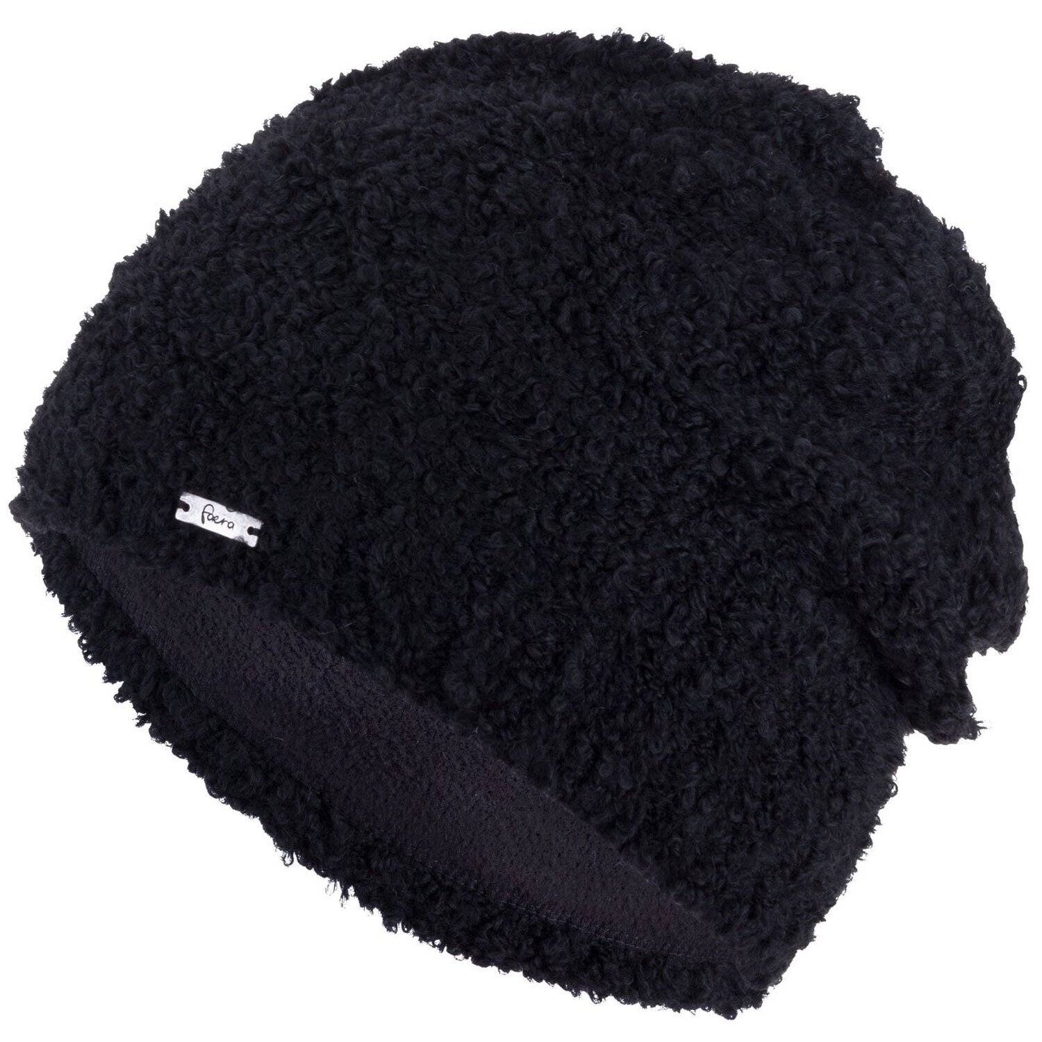 Faera weiche Wintermütze Grobstrick mit Fleece Futter Beanie Mütze Damen Herren OneSize Schwarz