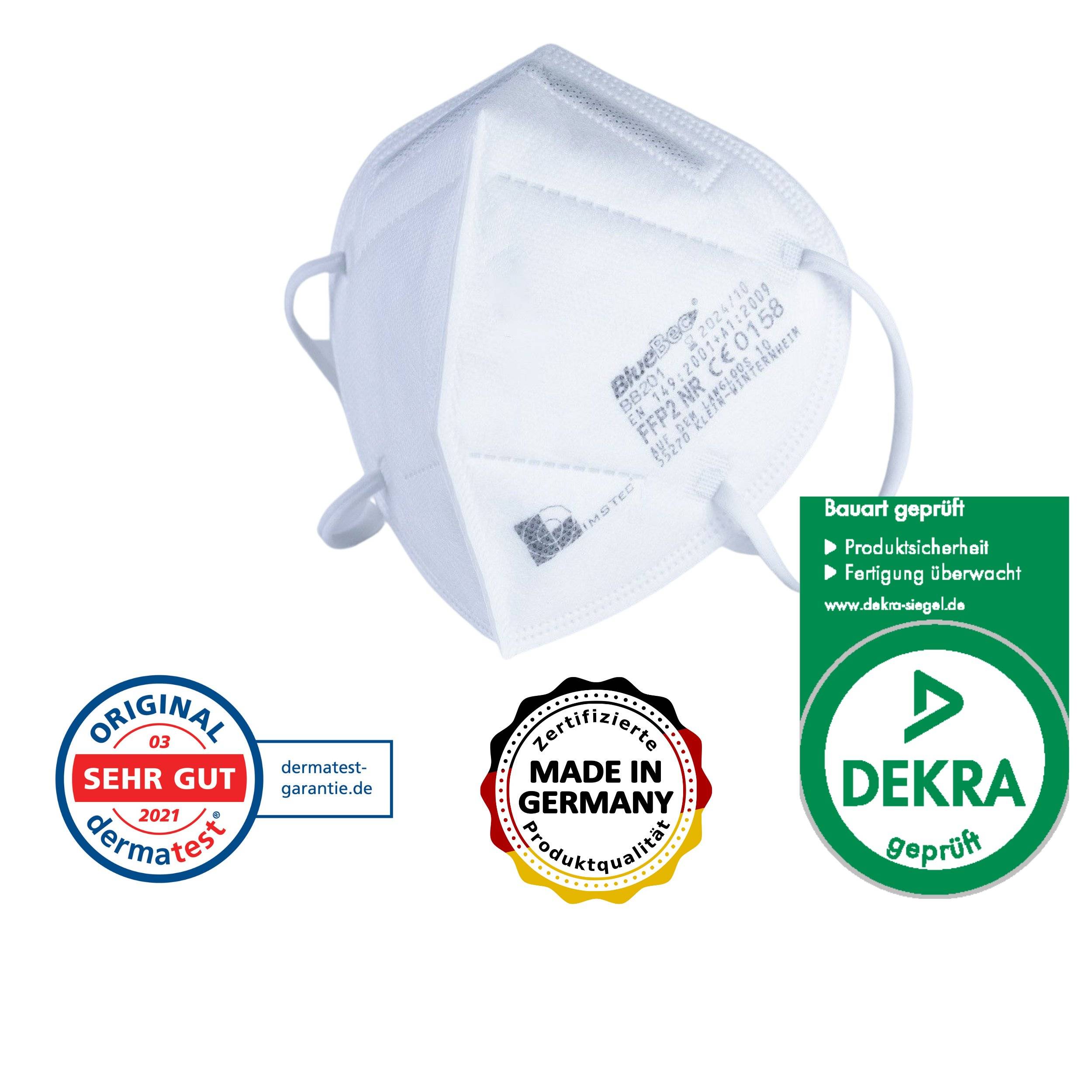 emissimo FFP2 Atemschutzmaske, Klasse FFP2 NR ohne Ventil, EN149 Faltmaske - Germany, DEKRA