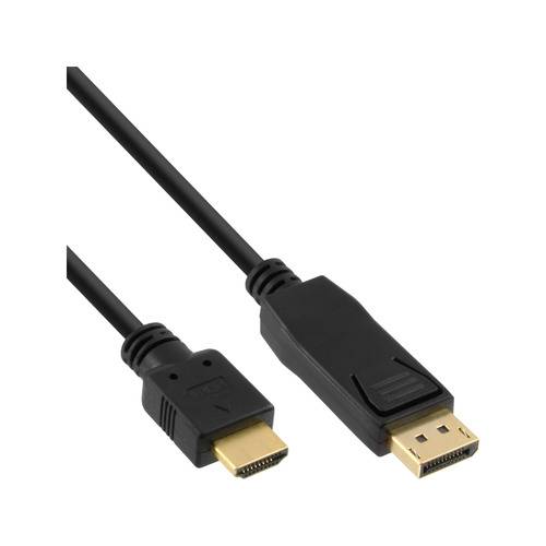 Ein schwarzes HDMI-zu-DisplayPort-Kabel, das zur Verbindung von HDMI-Geräten mit DisplayPort-Ausgängen verwendet wird.
