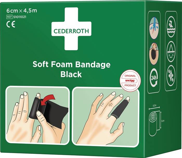 Pflaster u.Bandage Soft Foam selbsthaftend elastisch,schw. Rl.6cmx4,5m CEDERROTH