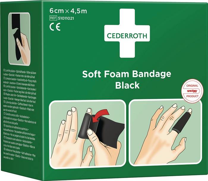 Pflaster u.Bandage Soft Foam selbsthaftend elastisch,schw. Rl.6cmx4,5m CEDERROTH