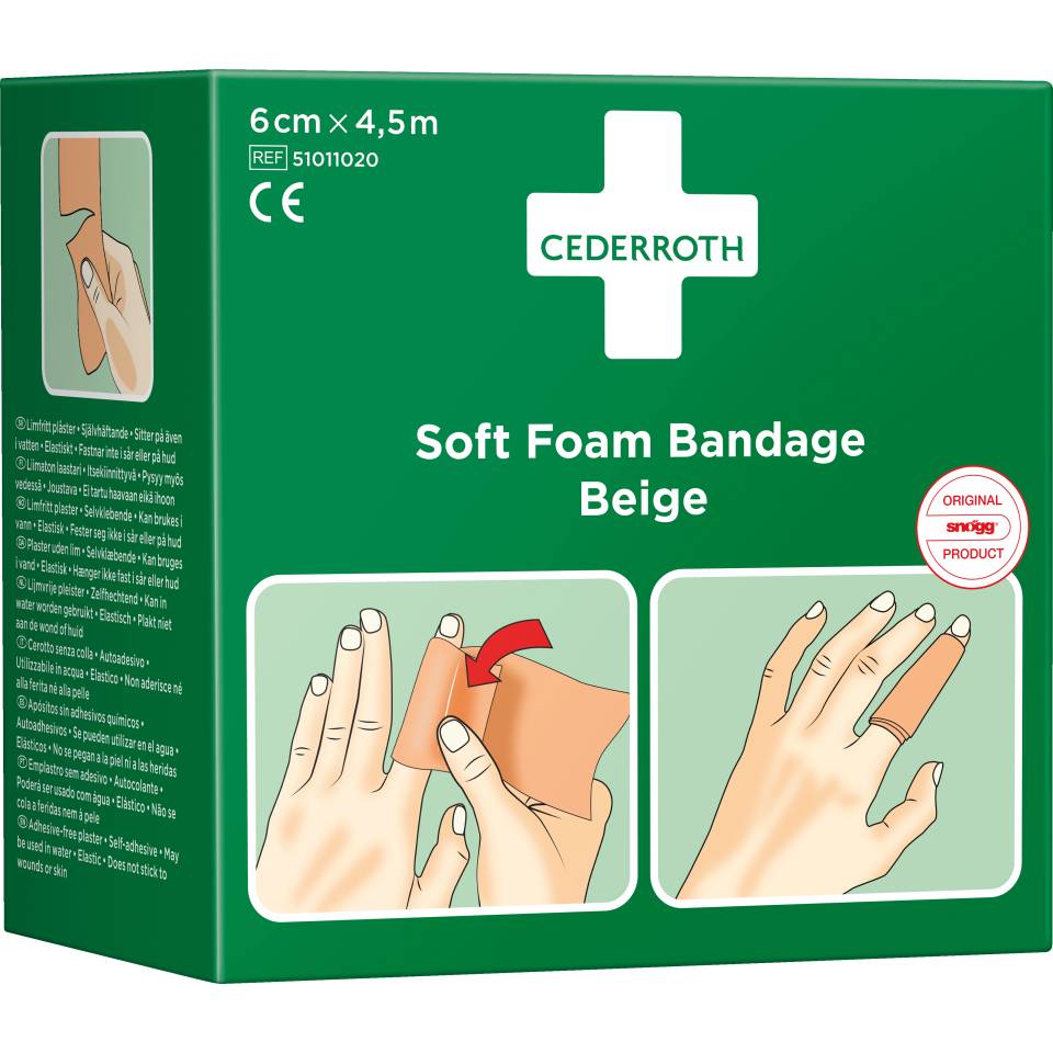 CEDERROTH Soft Foam Bandage,elastisch,beige,Polyurethanschaum,selbstklebend,6cm,4,5m