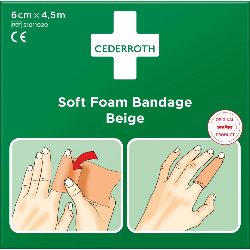 CEDERROTH Soft Foam Bandage,elastisch,beige,Polyurethanschaum,selbstklebend,6cm,4,5m