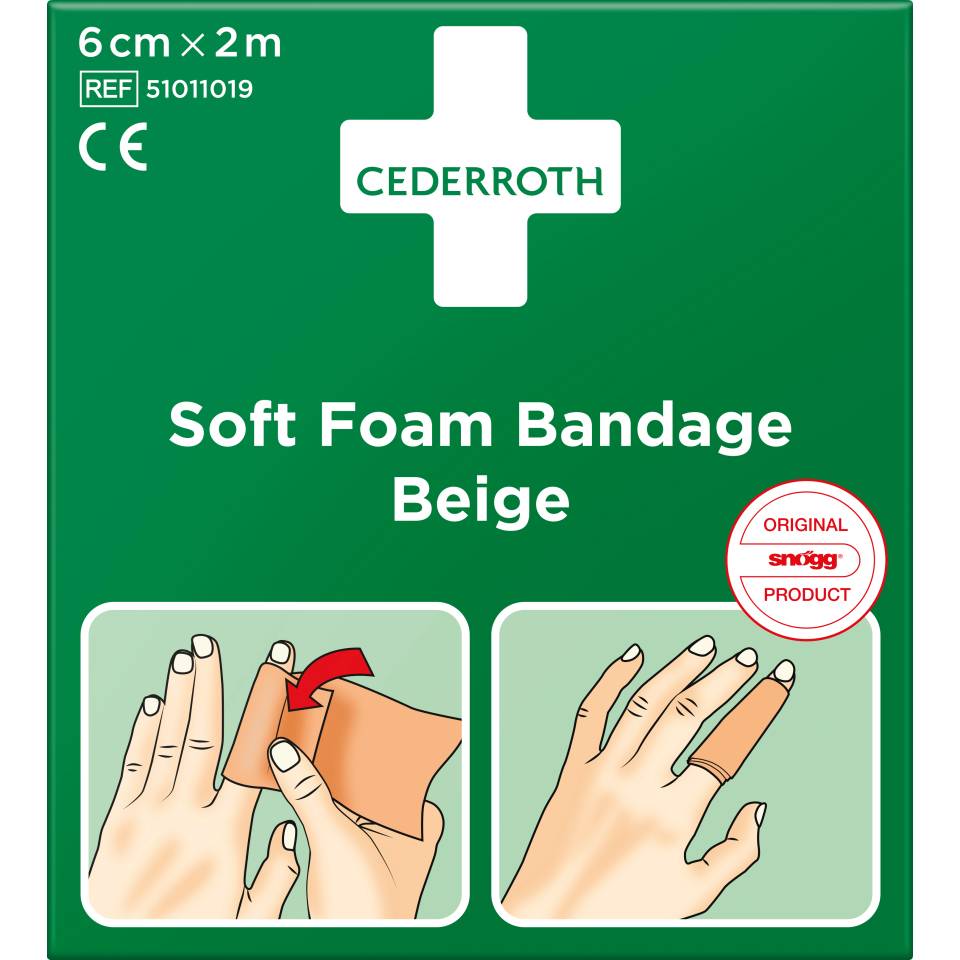 CEDERROTH Soft Foam Bandage, elastisch, beige, Polyurethanschaum, 6cm, 2m