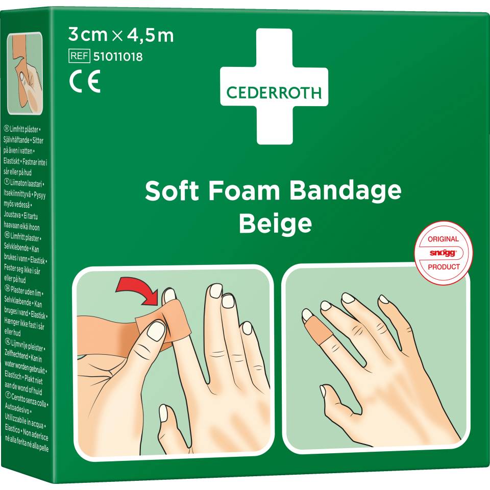 CEDERROTH Soft Foam Bandage Finger/Zeh,beige,Polyurethanschaum,selbstkl,3cm,4,5m