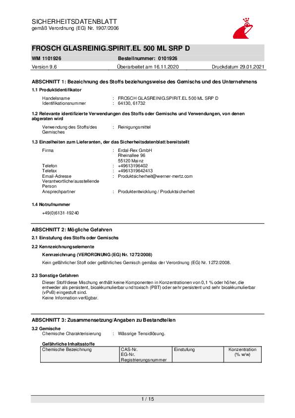 Frosch Glasreiniger Spiritus 16146 500ml