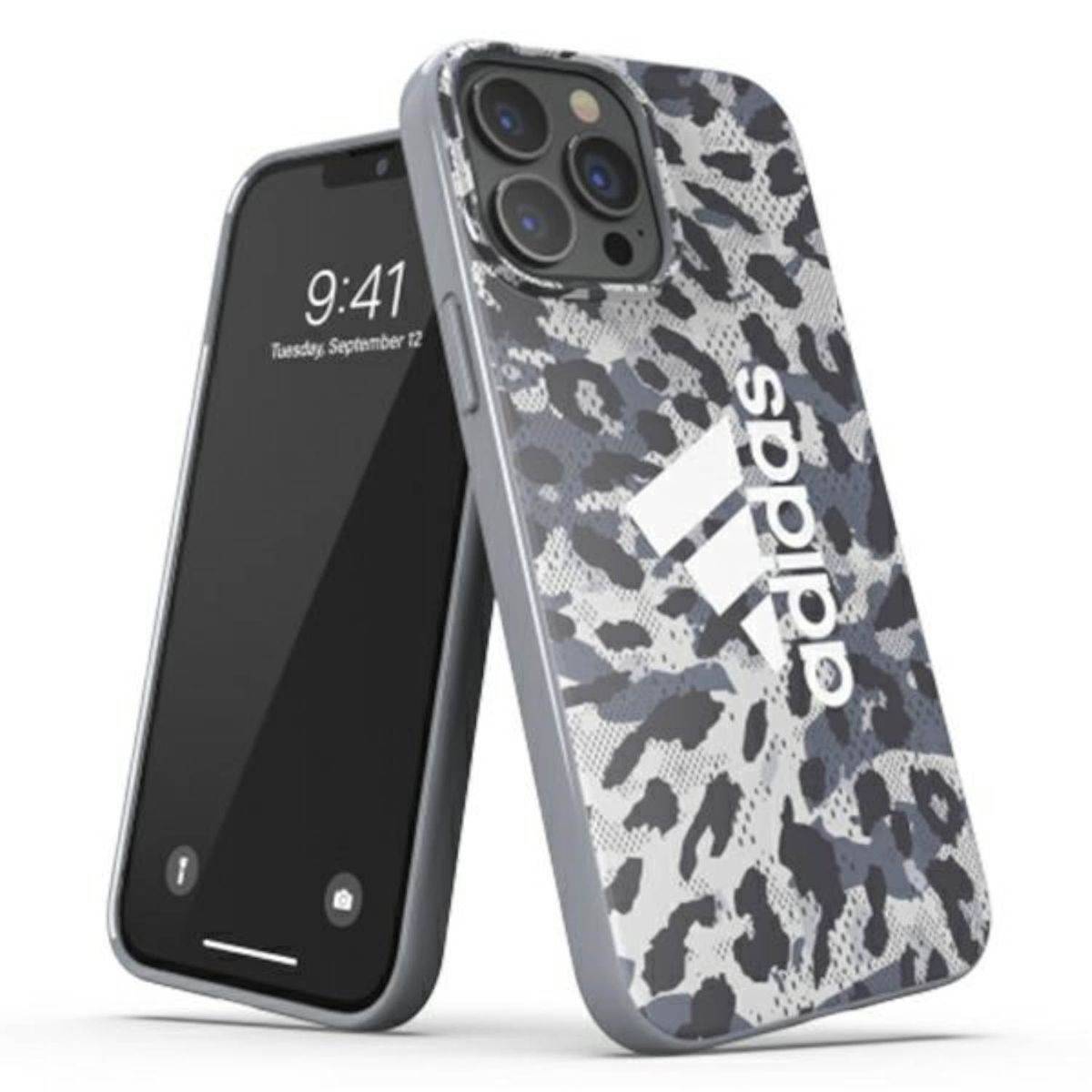 Adidas Leopard Collection Snap Case Hardcase Hülle Cover für Apple iPhone 13 Pro Max Grau