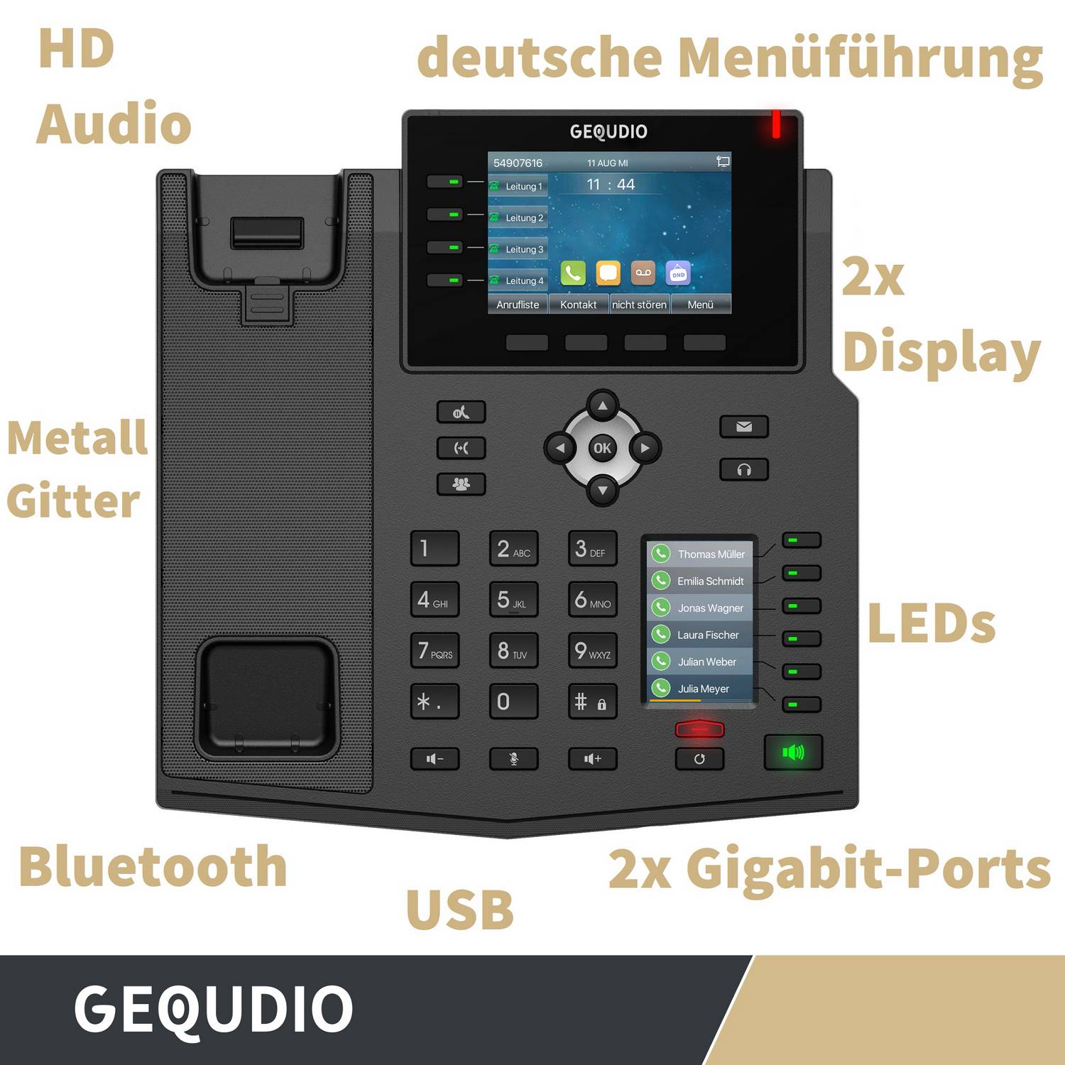 GEQUDIO IP Telefon GX5+ Set mit Netzteil - für Fritzbox, Telekom - Freisprechen & 2x Farbdisplays - Anleitung (PDF)