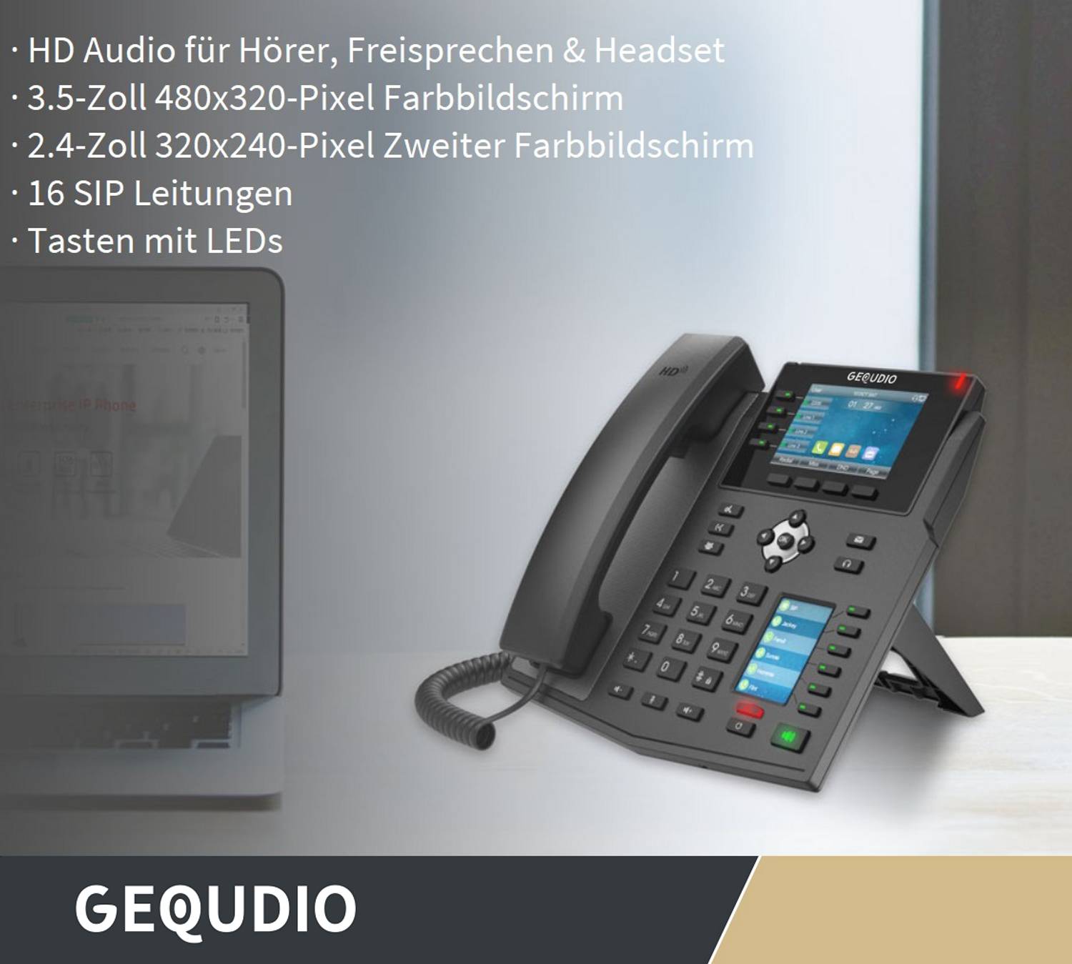 GEQUDIO IP Telefon GX5+ Set mit Netzteil - für Fritzbox, Telekom - Freisprechen & 2x Farbdisplays - Anleitung (PDF)