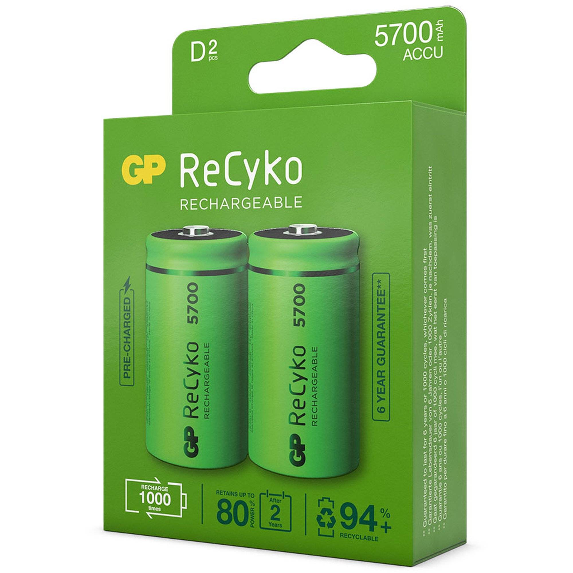 D Mono Akku GP NiMH 5700 mAh ReCyko 1,2V 2 Stück