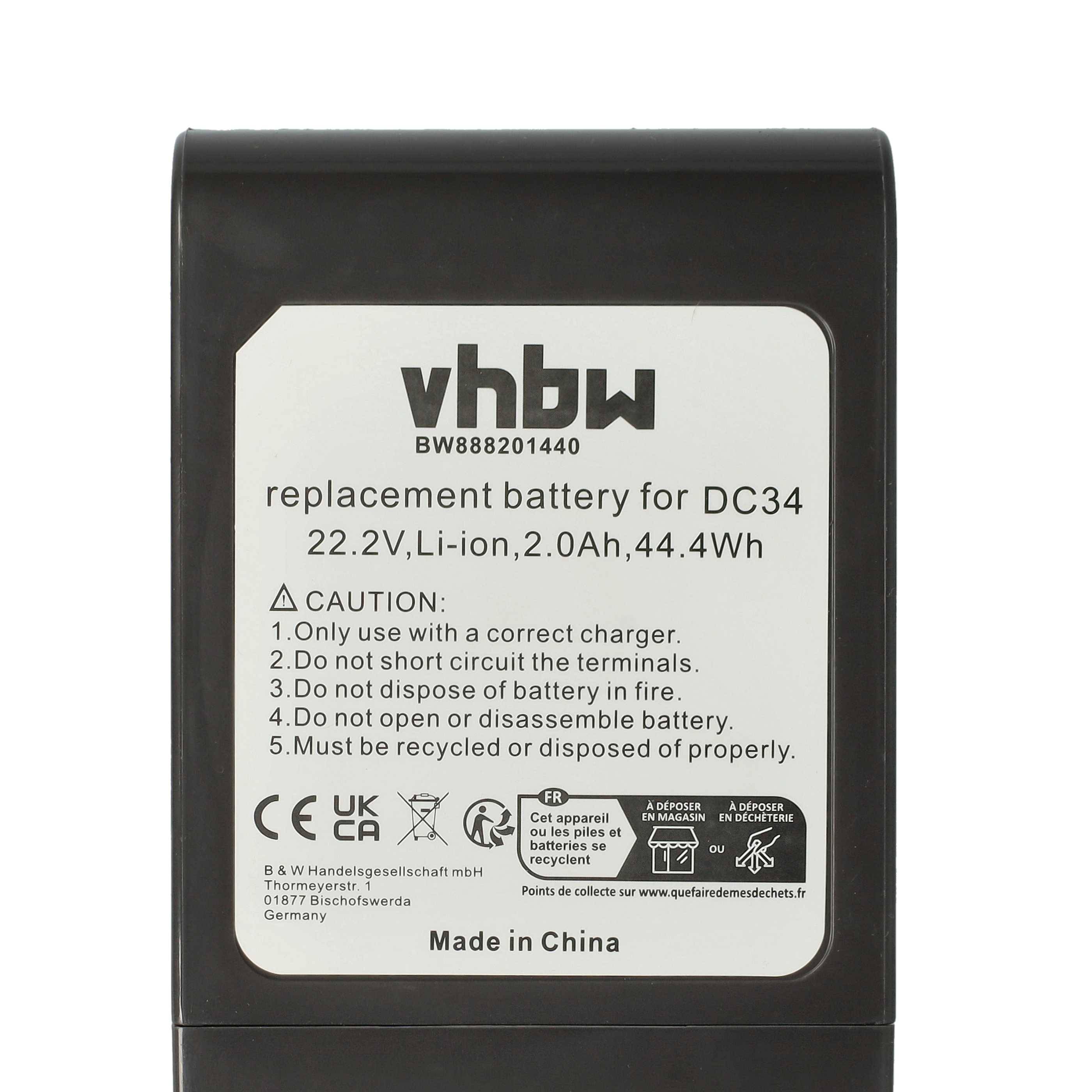 vhbw Akku kompatibel mit Dyson DC43h Animal Pro, DC35 Multi Floor, DC43, DC45 Staubsauger - Typ B Grau (2000 mAh, 22,8 V, Li-Ion)