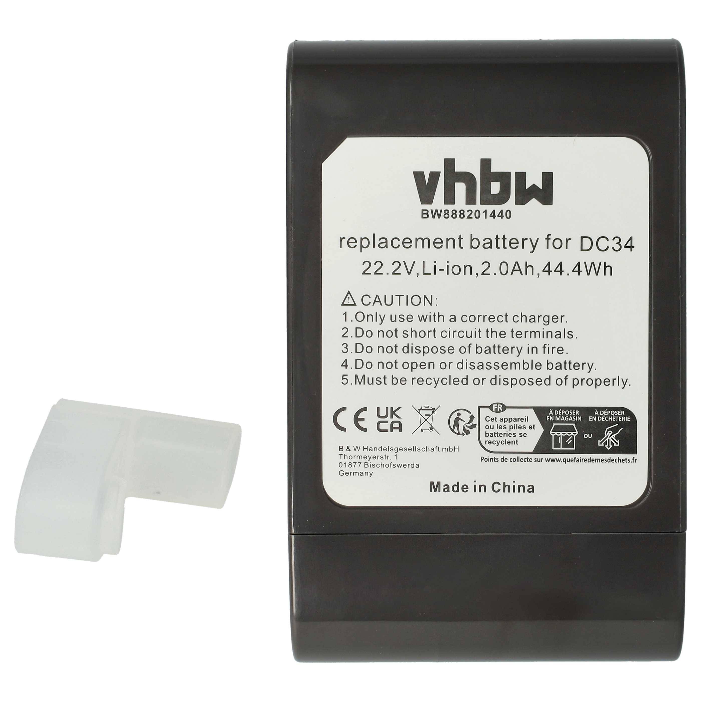 vhbw Akku kompatibel mit Dyson DC45 Animal Pro, DC57, DC56 Staubsauger - Typ B Grau (2000 mAh, 22,8 V, Li-Ion)
