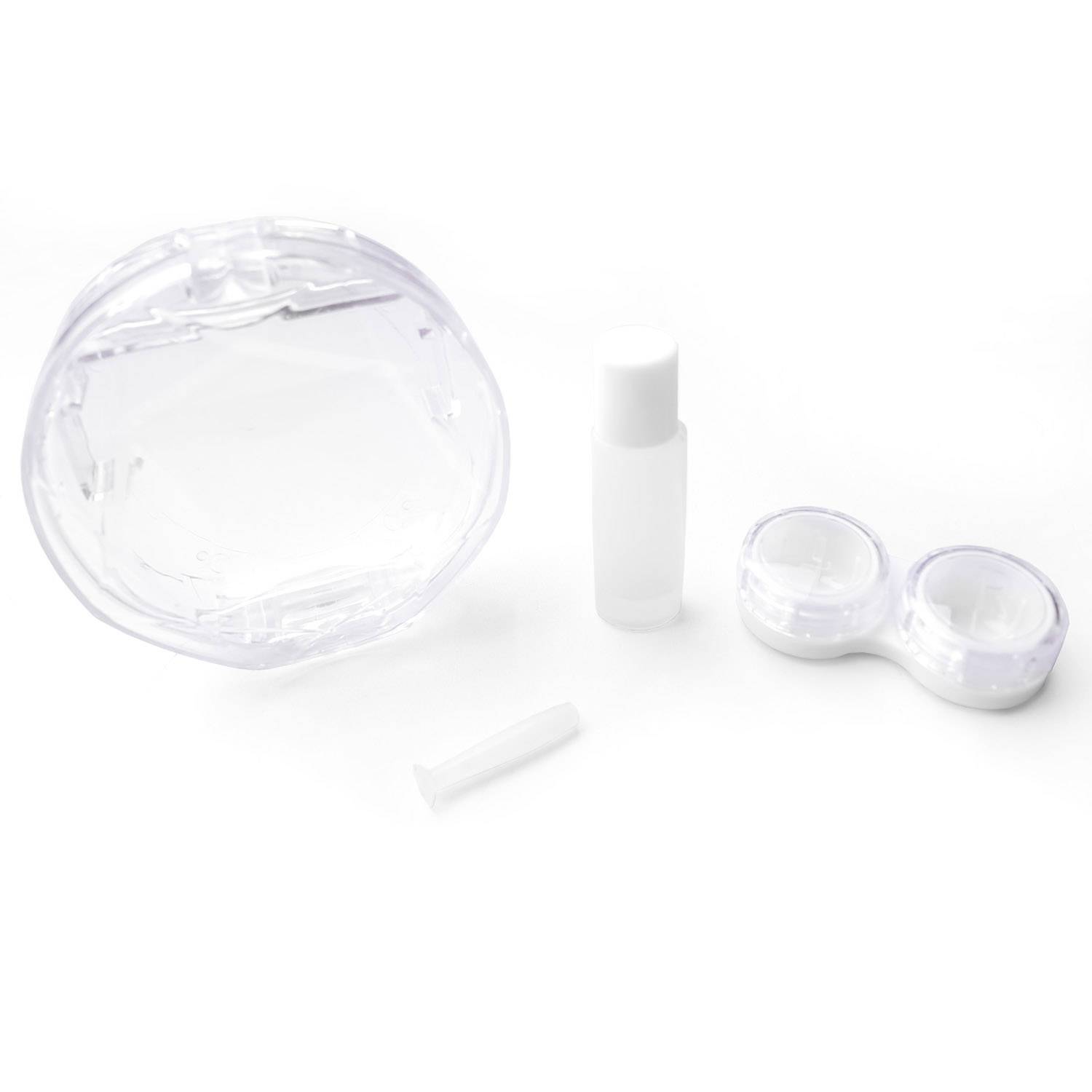JB White Reiseetui / Box / Case für Kontaktlinsen mit Kontaktlinsenbehälter, Linsensauger und Flasche, transparent