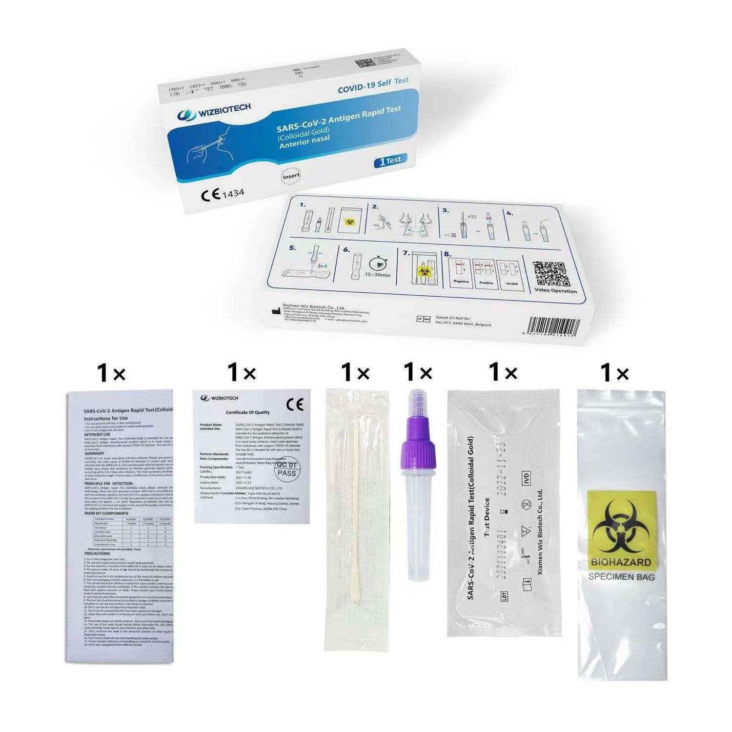 20x WIZ BIOTECH Schnelltest Nasal Laientest COVID-19 SARS-CoV-2 Antigen Rapid Test (Colloidal Gold)