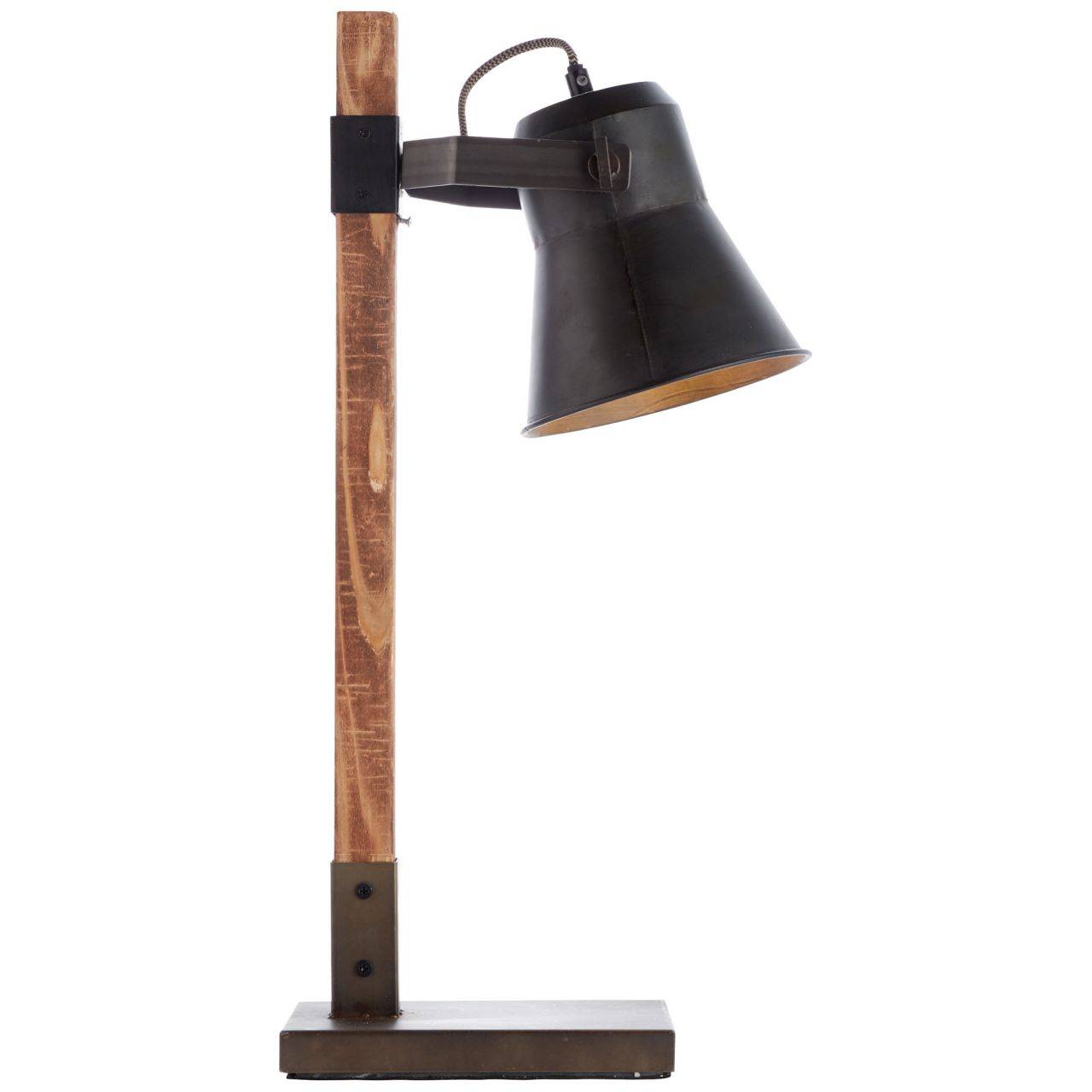 BRILLIANT Lampe Plow Tischleuchte schwarz stahl/holz | 1x A60, E27, 10W, geeignet für Normallampen (nicht enthalten) | Mit Schnurzwischenschalter