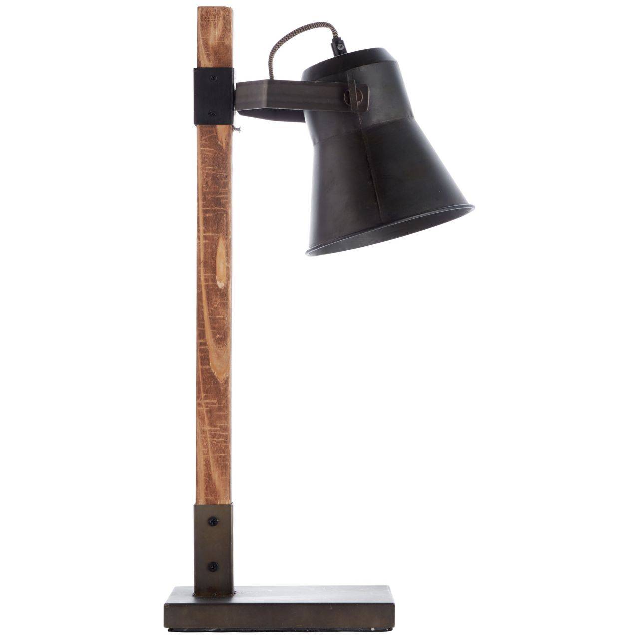 BRILLIANT Lampe Plow Tischleuchte schwarz stahl/holz | 1x A60, E27, 10W, geeignet für Normallampen (nicht enthalten) | Mit Schnurzwischenschalter