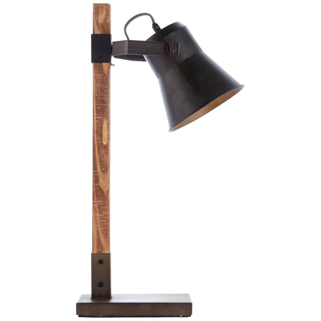BRILLIANT Lampe Plow Tischleuchte schwarz stahl/holz | 1x A60, E27, 10W, geeignet für Normallampen (nicht enthalten) | Mit Schnurzwischenschalter