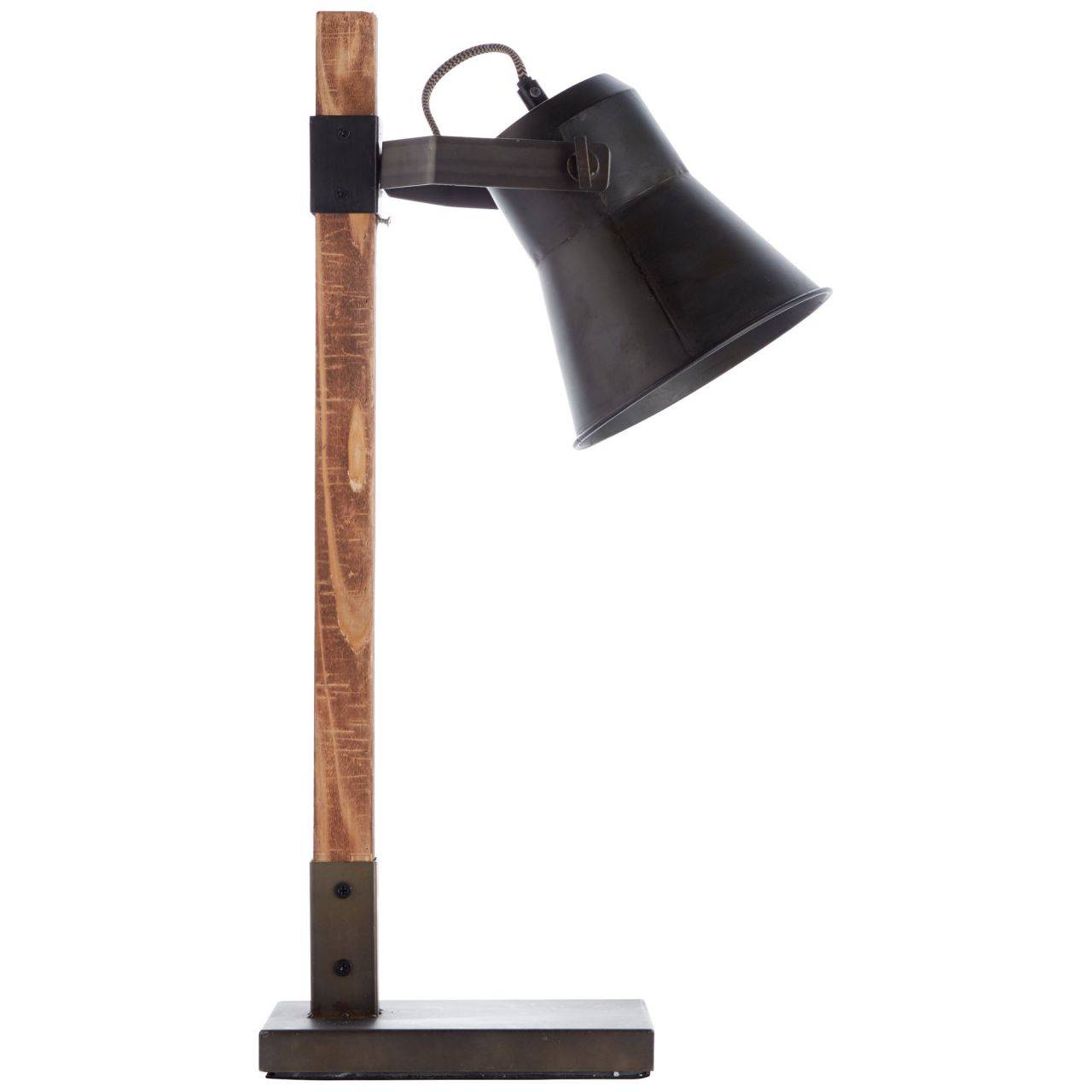 BRILLIANT Lampe Plow Tischleuchte schwarz stahl/holz | 1x A60, E27, 10W, geeignet für Normallampen (nicht enthalten) | Mit Schnurzwischenschalter