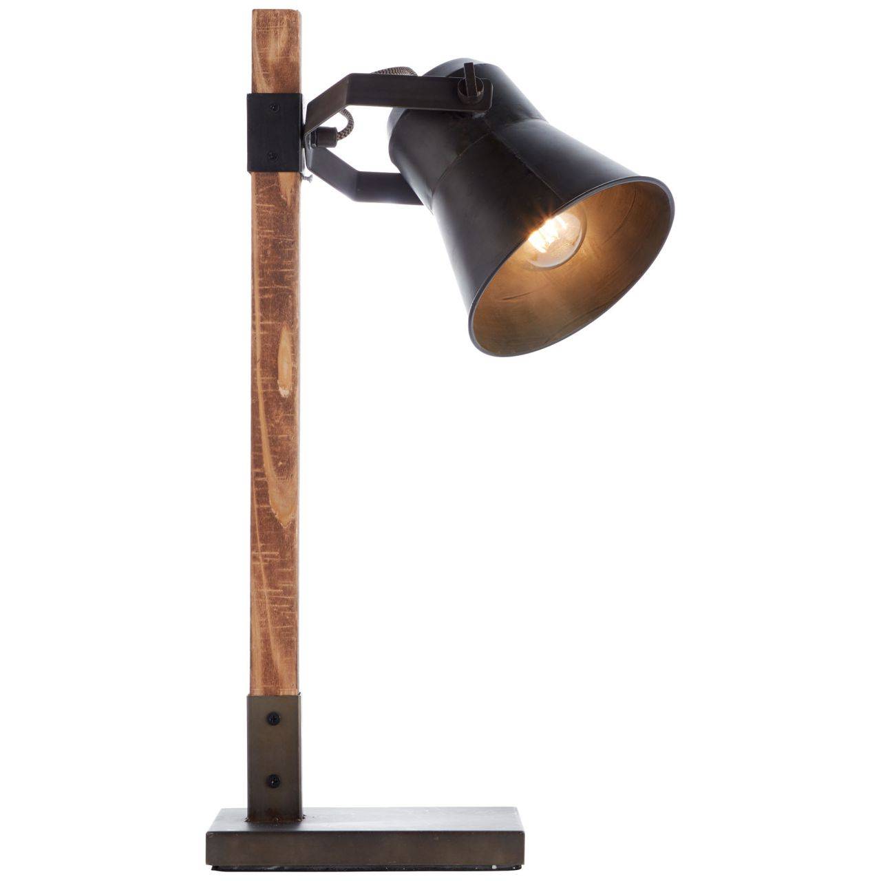 BRILLIANT Lampe Plow Tischleuchte schwarz stahl/holz | 1x A60, E27, 10W, geeignet für Normallampen (nicht enthalten) | Mit Schnurzwischenschalter
