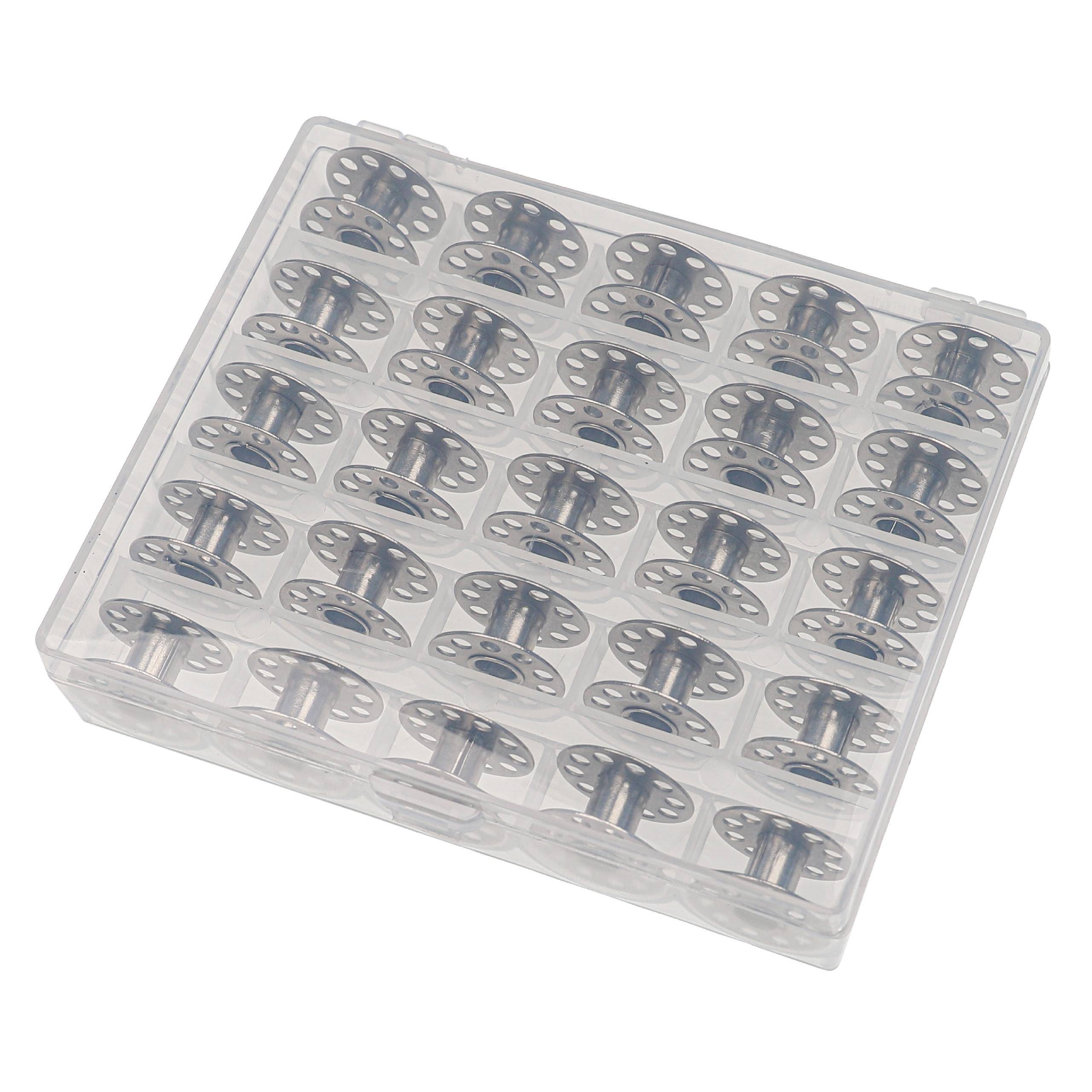 vhbw Aufbewahrungs-Box kompatibel mit Babylock BL6500, BL6300, BL5500, BL500, BL66, BL3500 Nähmaschinen-Spulen - inkl. Unterfaden-Spulen, Metall