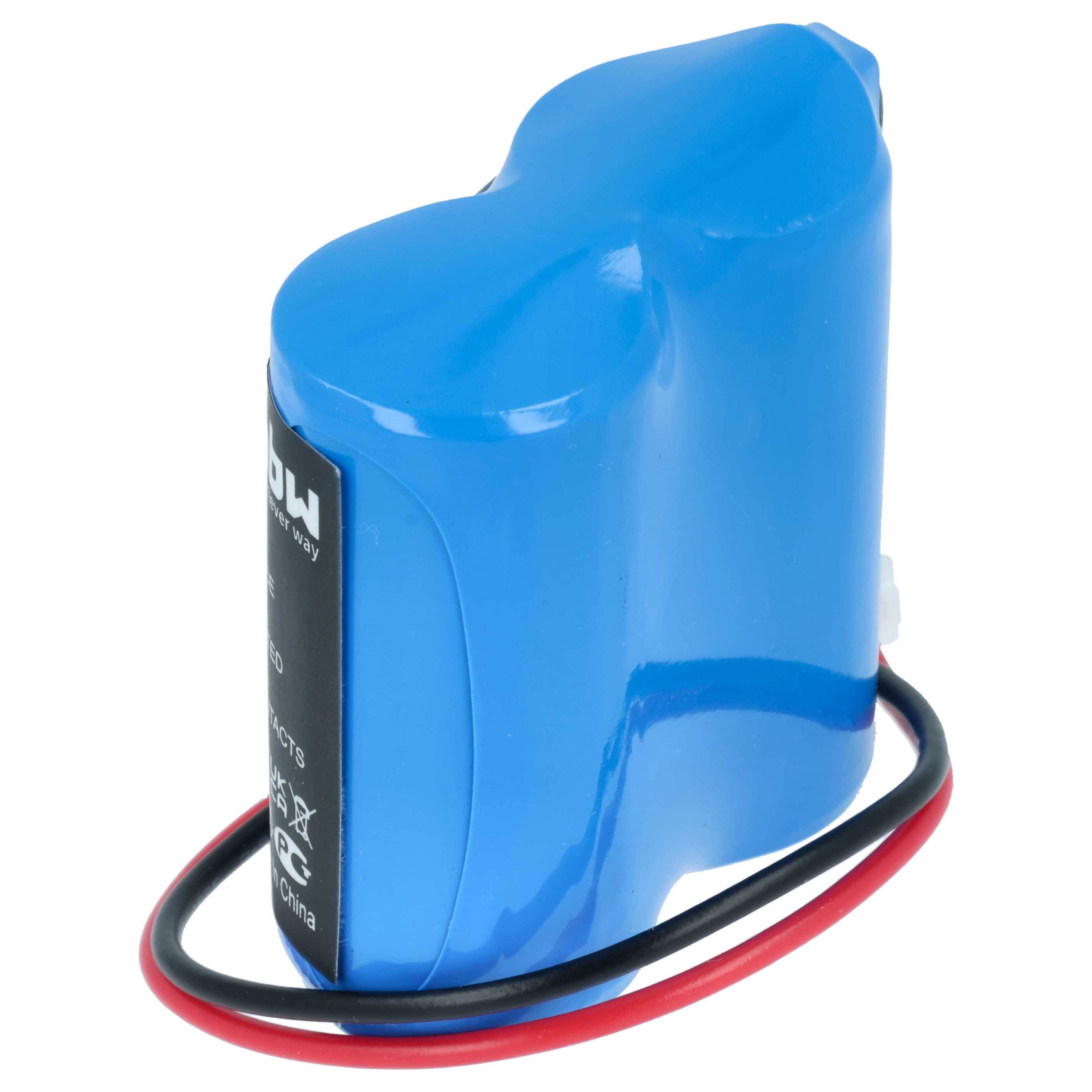 Ein blau aufladbares Batterieset mit roten und schwarzen Kabeln, das für elektronische Geräte verwendet wird.