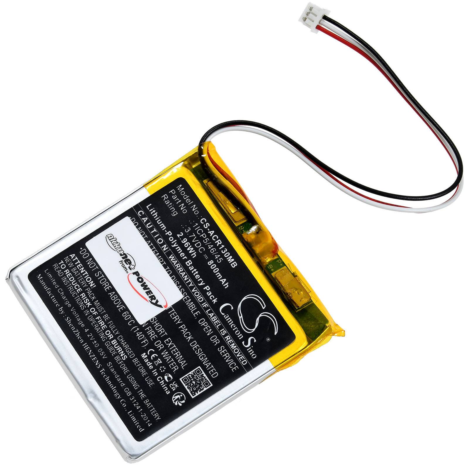 Lithium-Ionen-Batterie mit Kabeln und Stecker, gekennzeichnet 3,7V 4800mAh. Geeignet als Ersatz für Navman-GPS-Geräte.
