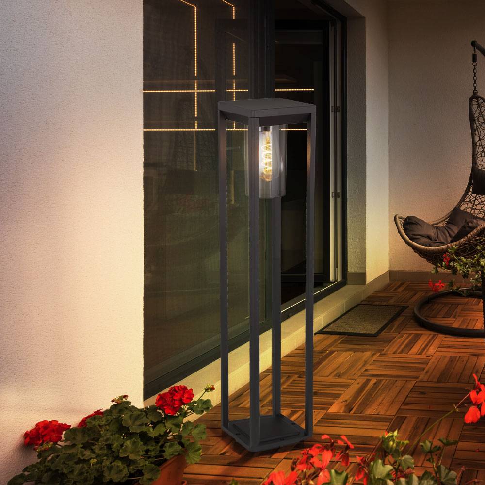 Stehleuchte Außen Standlampe Garten Aluminium Aussen Sockelleuchte Wegleuchte schwarz, matt klar, 1x E27, LxBxH 15x15x80 cm