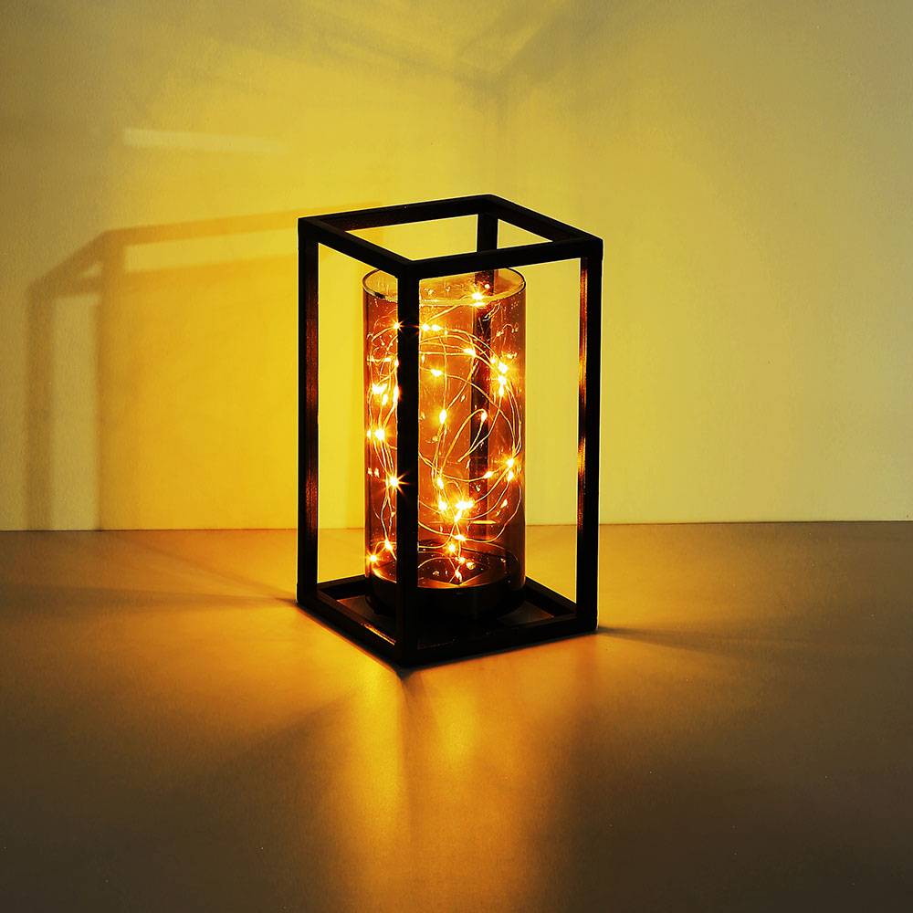 Solar Lampe Outdoor Solarleuchte Gartenleuchte Metallgestell LED Solar Lichterkette Außen, Metall Acryl, 1x LED warmweiß, LxBxH 14x14x25 cm, Terrass