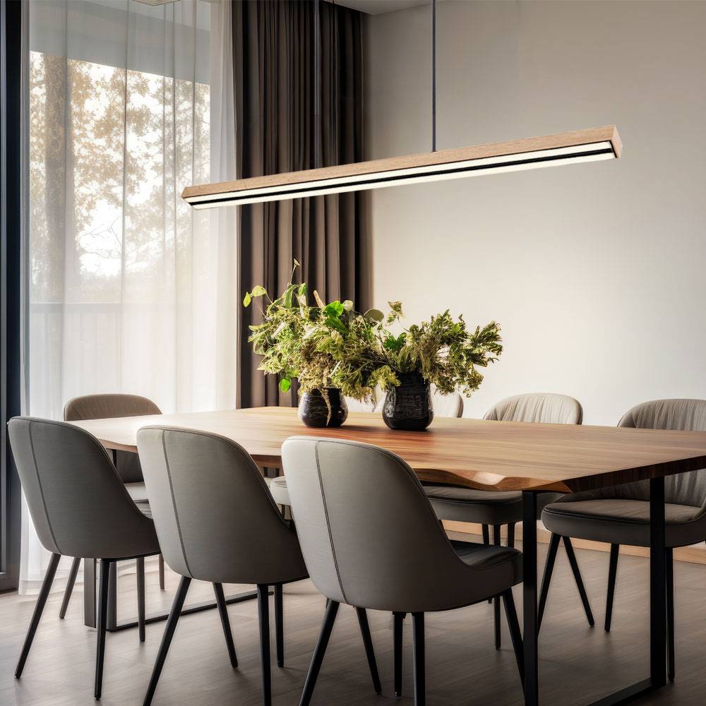 Holzleuchte Pendellampe LED Esstisch Pendelleuchte Holz rustikal, 3 Stufen Memory Funktion, Holzoptik schwarz matt opal, 1x LED 30 Watt 1150 Lumen