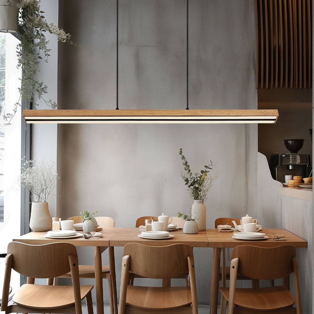 Holzleuchte Pendellampe LED Esstisch Pendelleuchte Holz rustikal, 3 Stufen Memory Funktion, Holzoptik schwarz matt opal, 1x LED 30 Watt 1150 Lumen