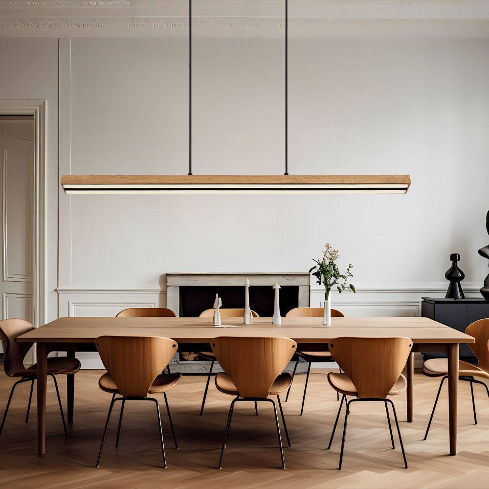 Holzleuchte Pendellampe LED Esstisch Pendelleuchte Holz rustikal, 3 Stufen Memory Funktion, Holzoptik schwarz matt opal, 1x LED 30 Watt 1150 Lumen