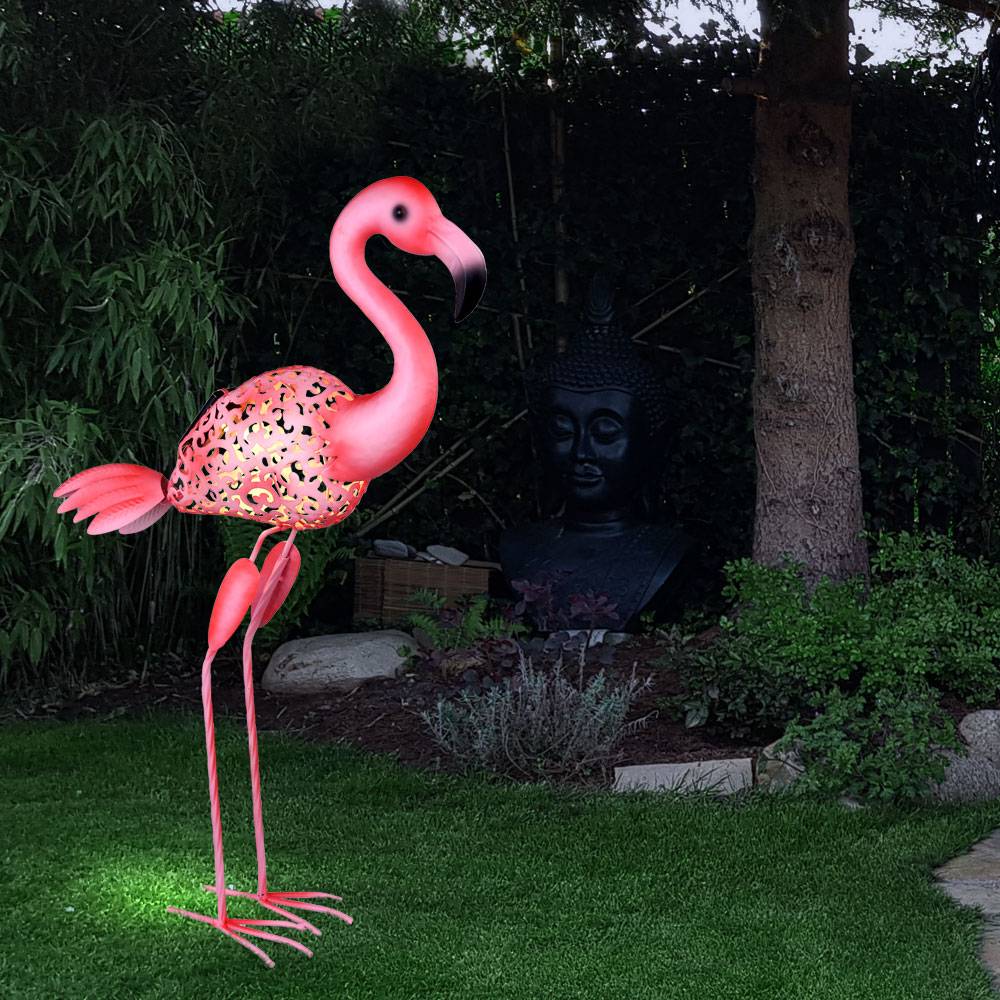 Solarlampen für Außen Figur Garten Skulptur Außenleuchte Solar Gartenlampen Flamingo Form, mit Erdspieß pink, 1x LED, H 74 cm