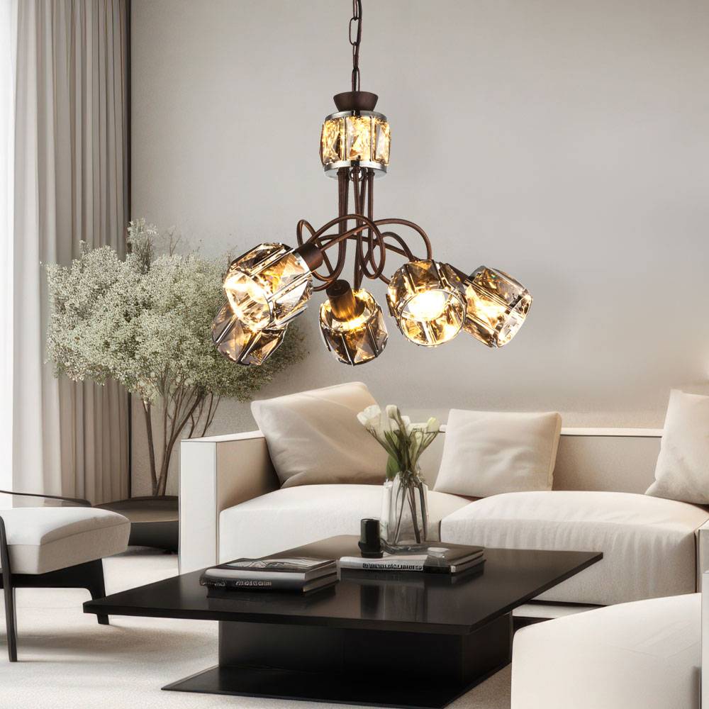 Pendelleuchte Hängelampe Hängeleuchte Esstischlampe 5 flammig, Metall Bronze, 5x E14 Fassungen, DxH 40x130 cm