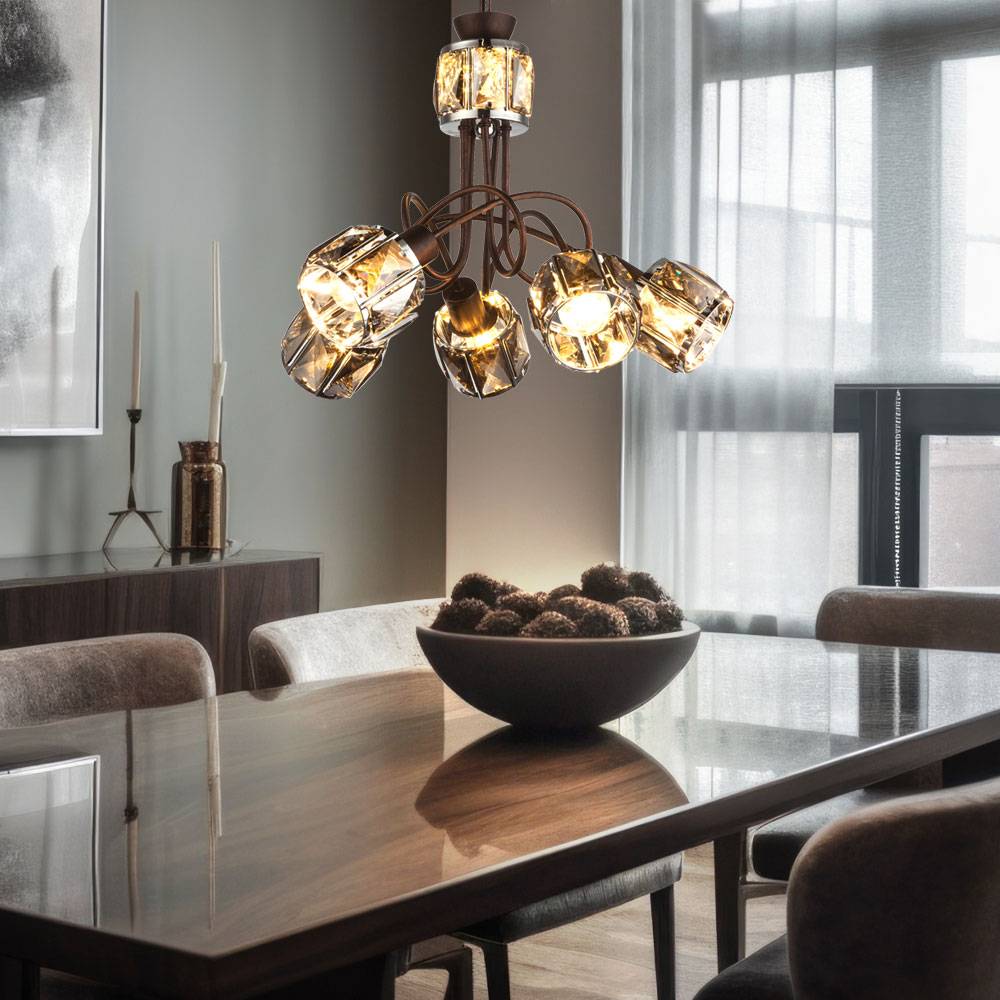 Pendelleuchte Hängelampe Hängeleuchte Esstischlampe 5 flammig, Metall Bronze, 5x E14 Fassungen, DxH 40x130 cm