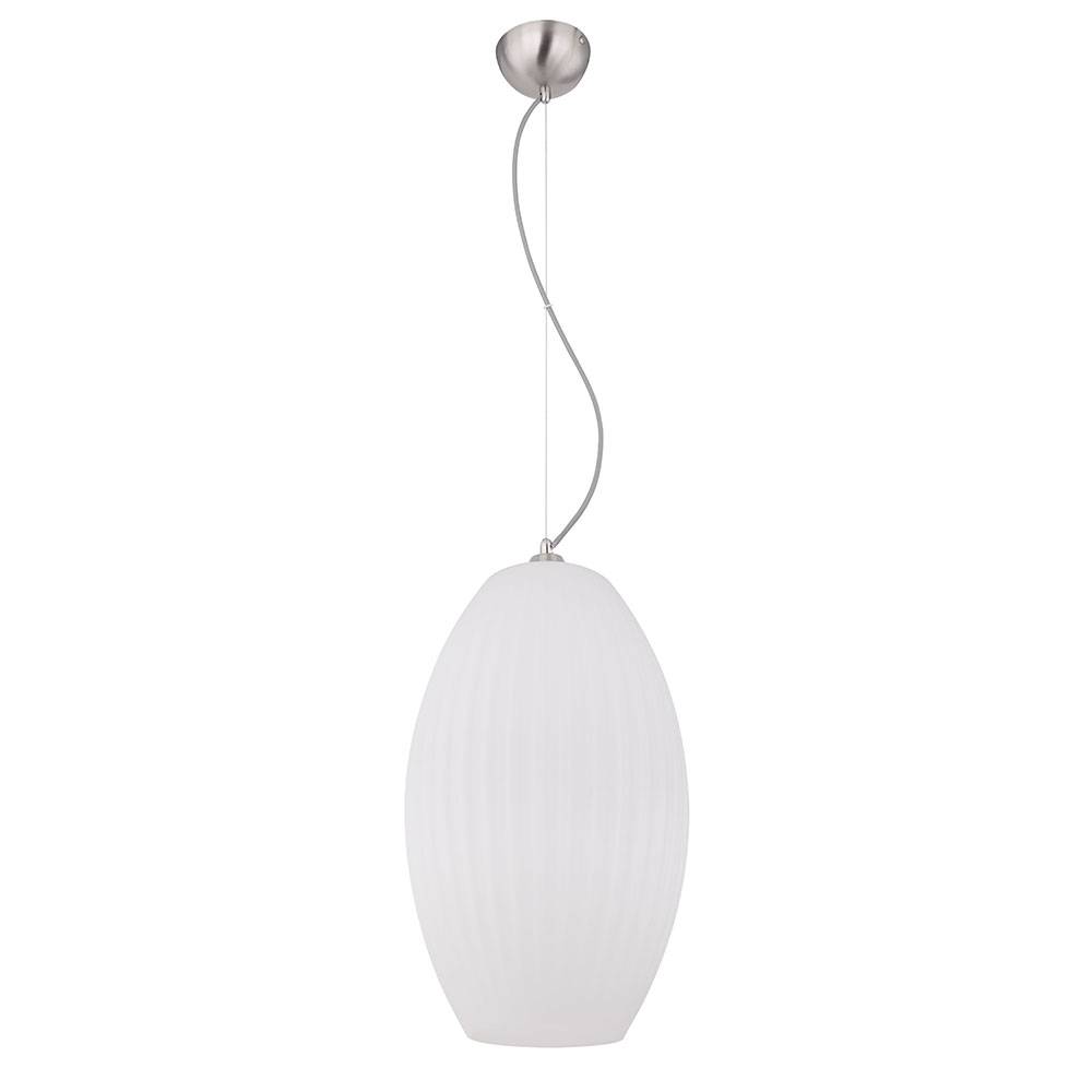 Hängeleuchte Pendellampe Pendelleuchte Glasschirm opal Schirmleuchte Esszimmerlampe Küche, Metall Glas gestreift weiß opal nickel matt, 1x E27 Fass